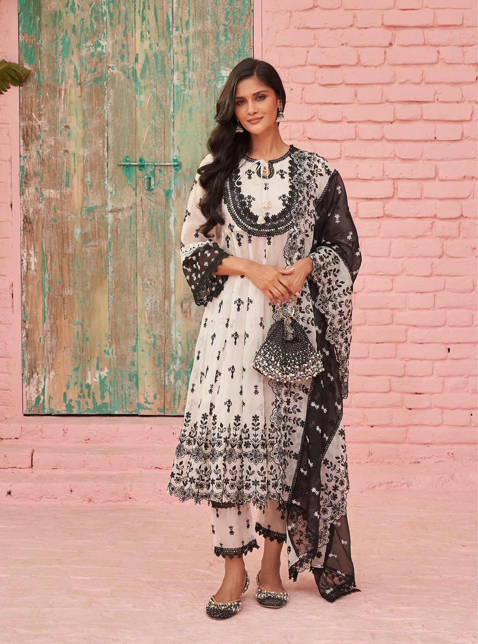 Sybil Organza Off White Anarkali Kurta Set