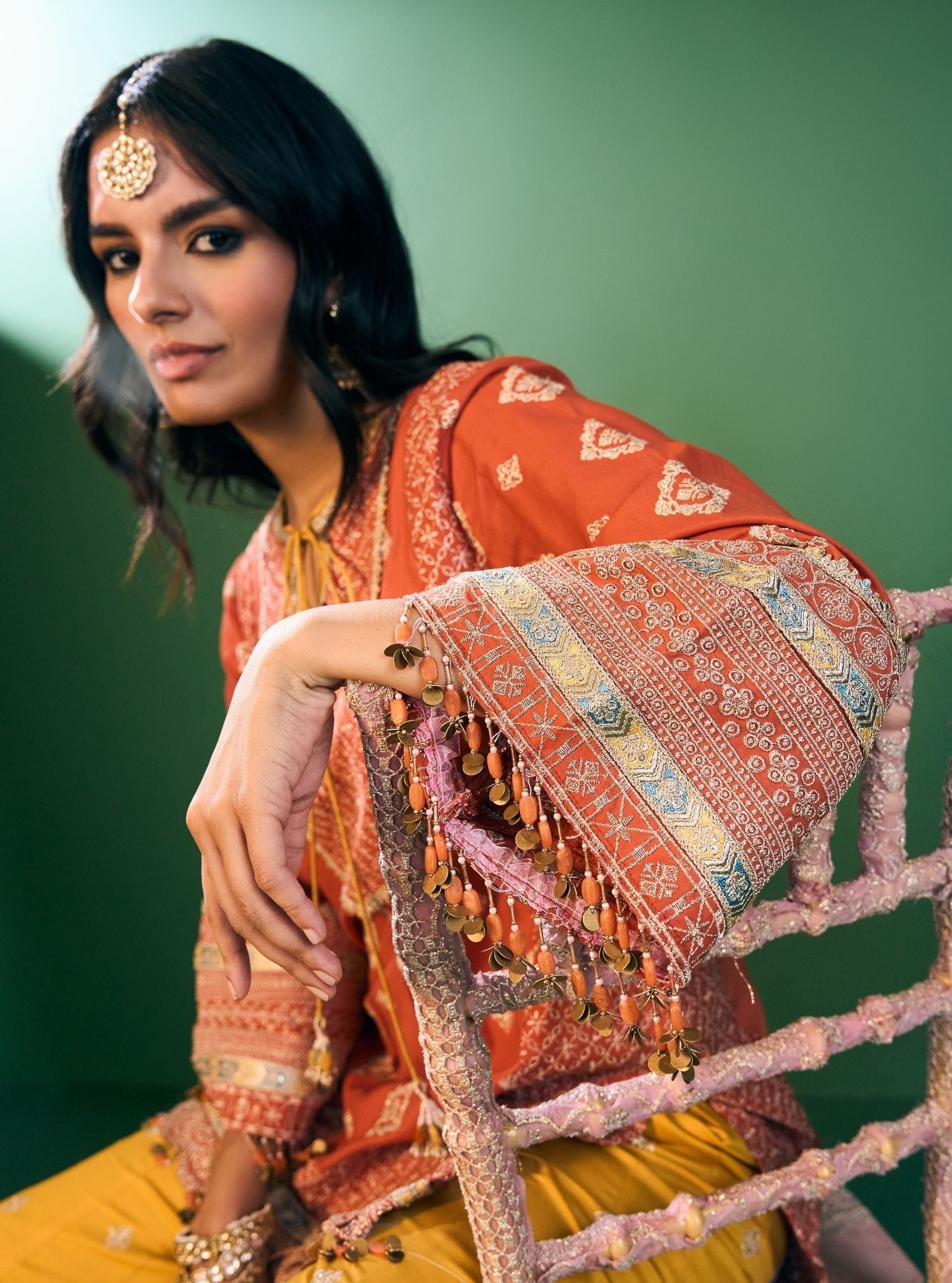 Hira Pima Satin Orange Kurta Set