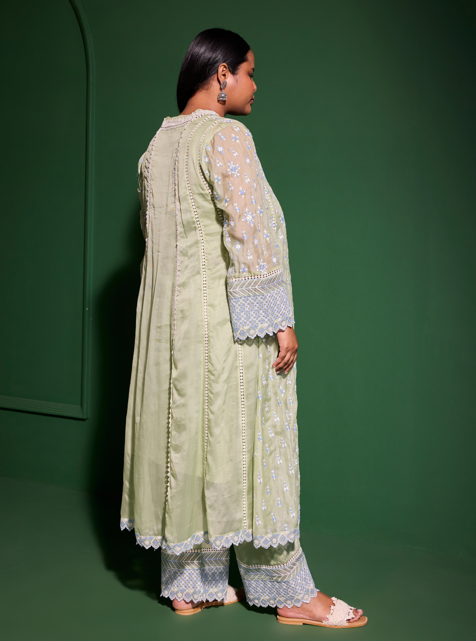Smitha Organza Green Anarkali Kurta Set