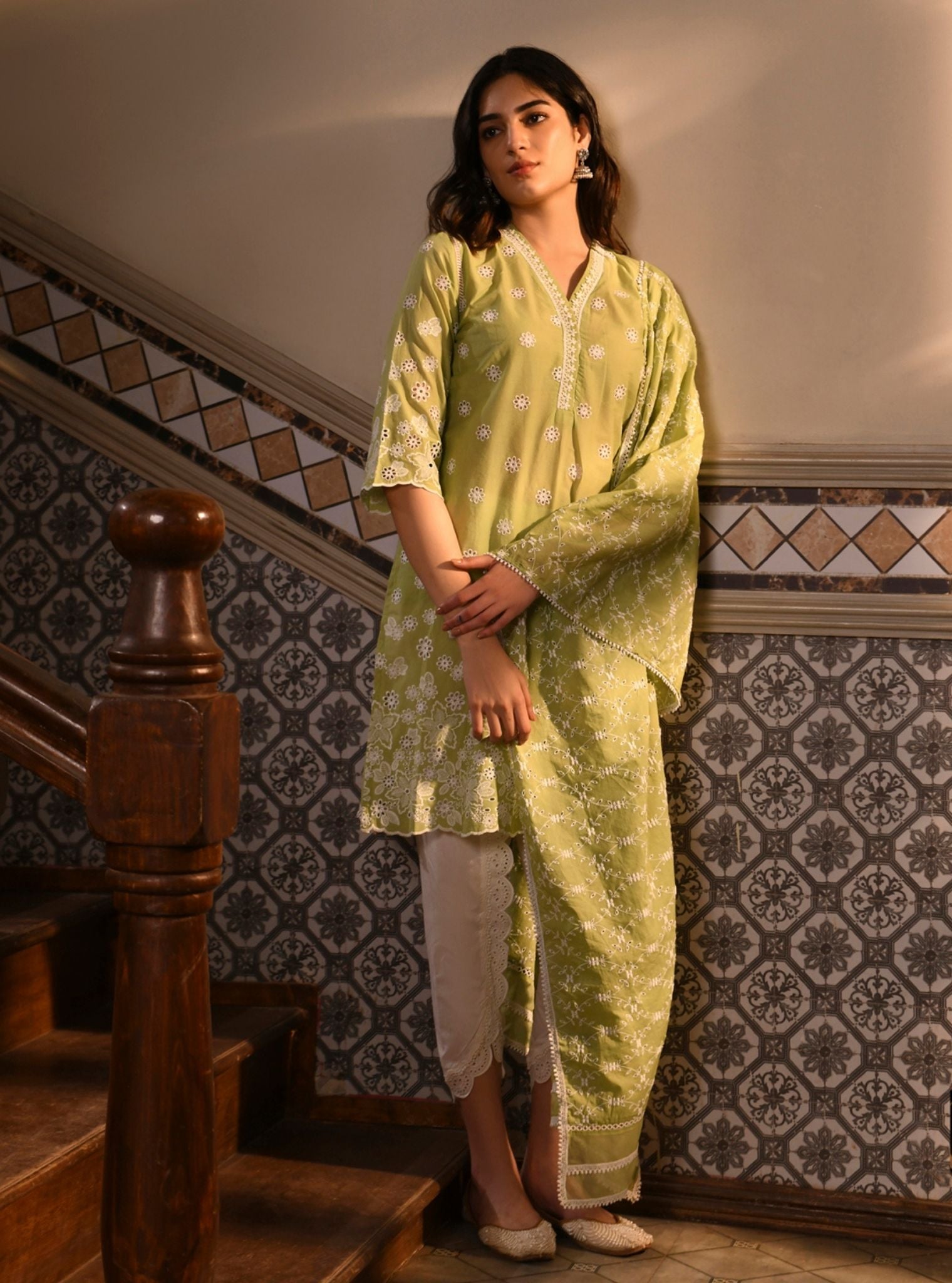Irsia Supima Cotton Light Green Kurta with Dhoti Pant Set