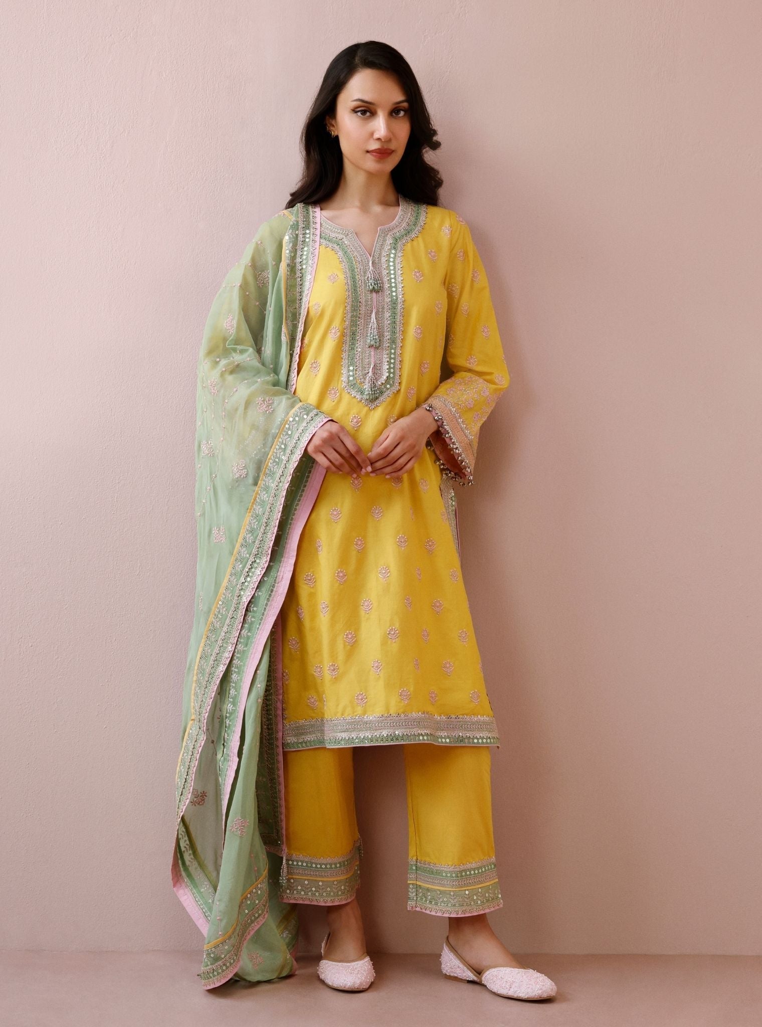 Misa Supima Cotton Yellow Kurta Set