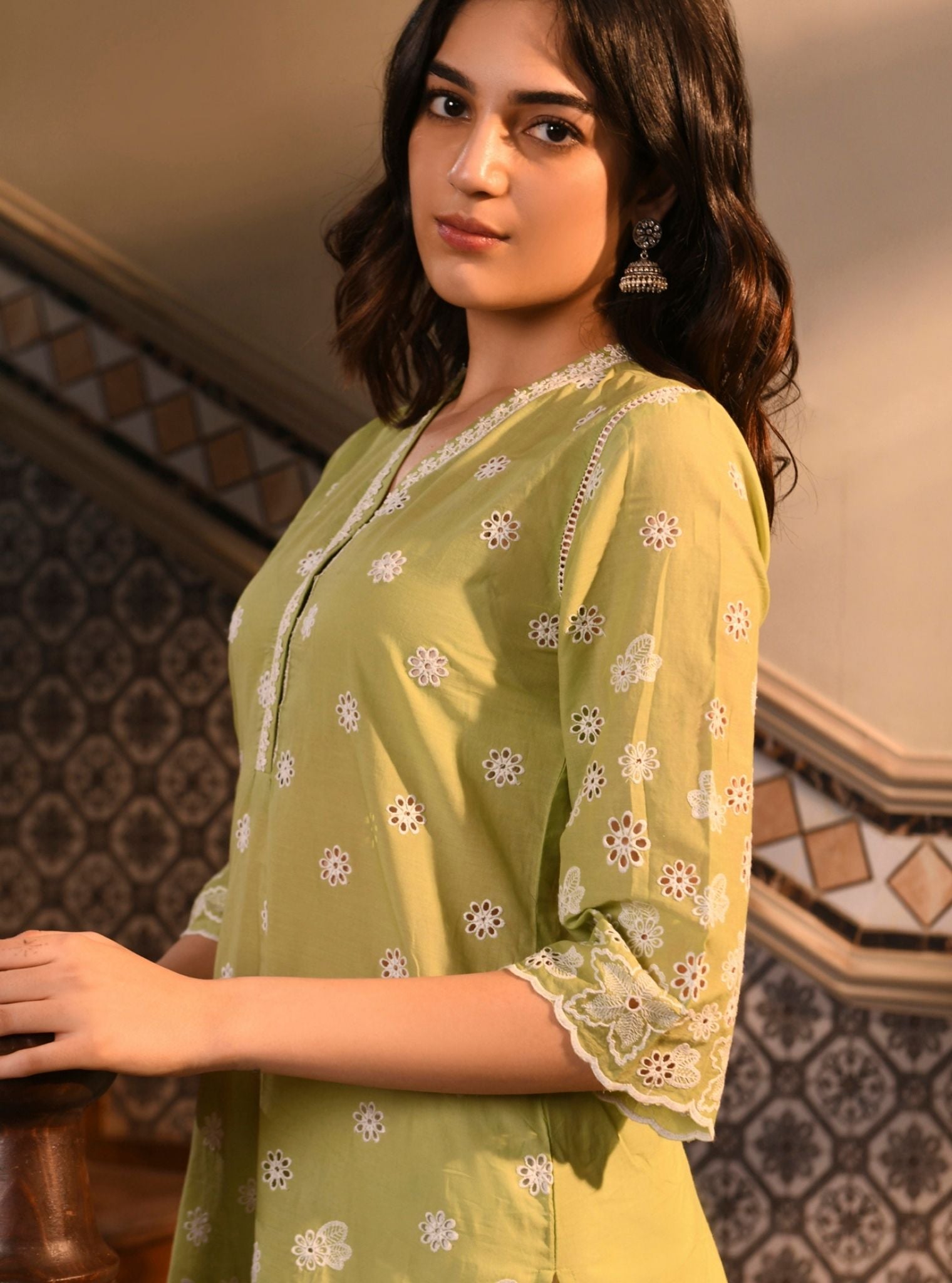 Irsia Supima Cotton Light Green Kurta with Dhoti Pant Set