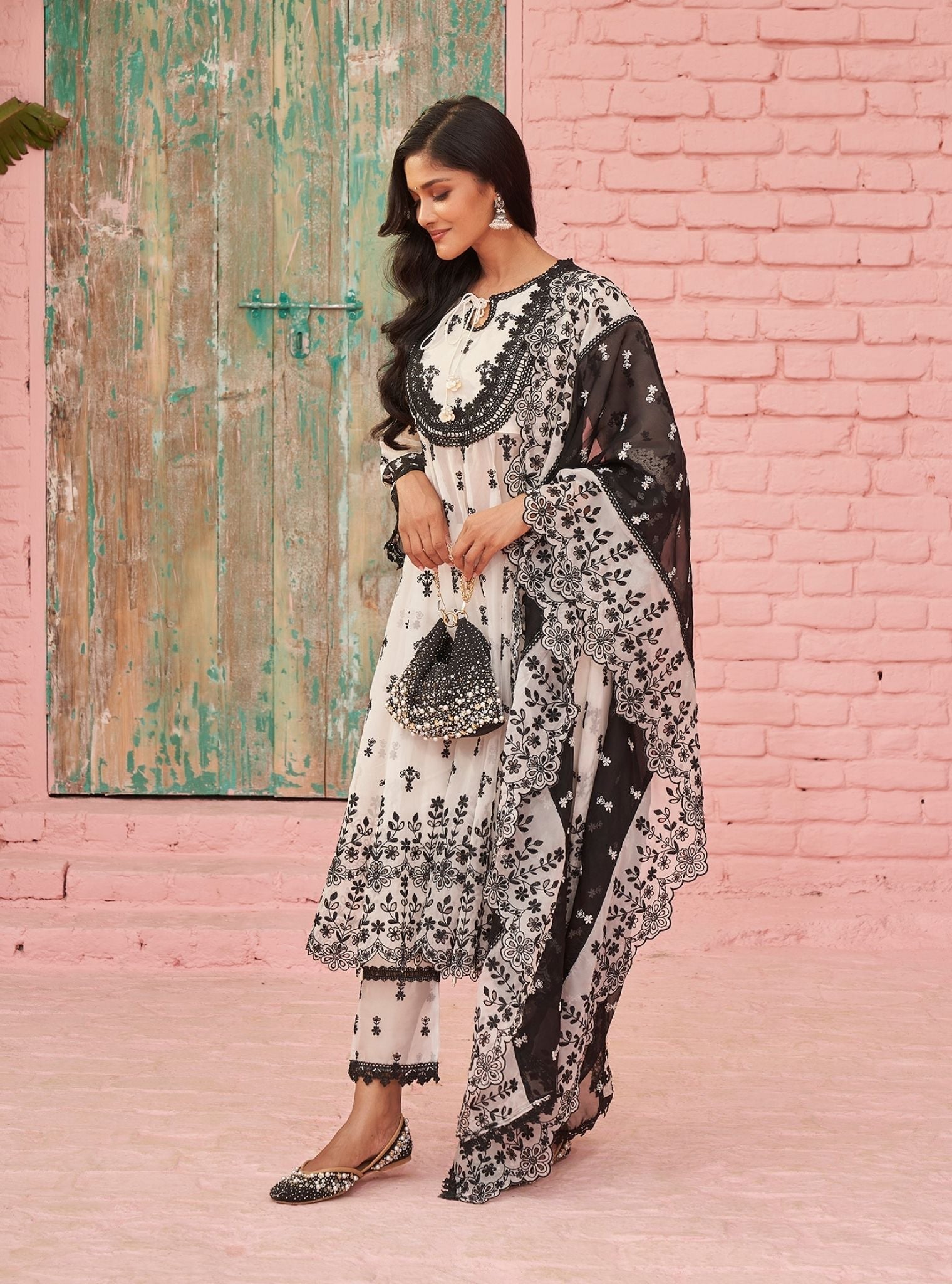 Sybil Organza Off White Anarkali Kurta Set