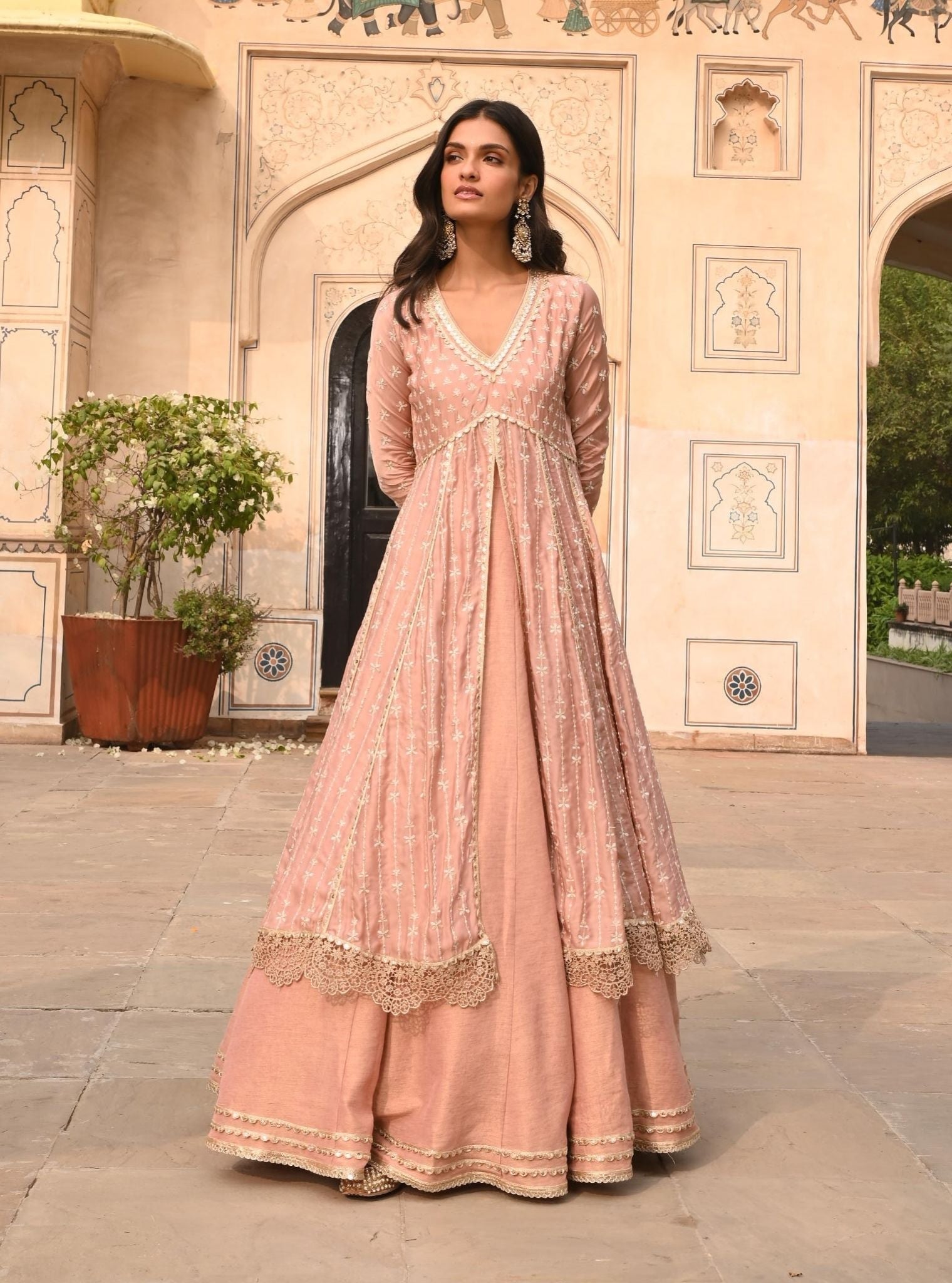 Jhoom Organza Satin Anarkali Light Pink Kurta with Lehenga Set