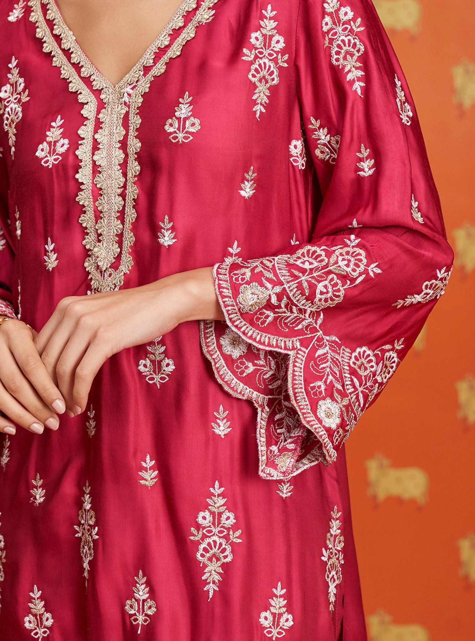Emon Cupro Satin Fuschia Kurta Set