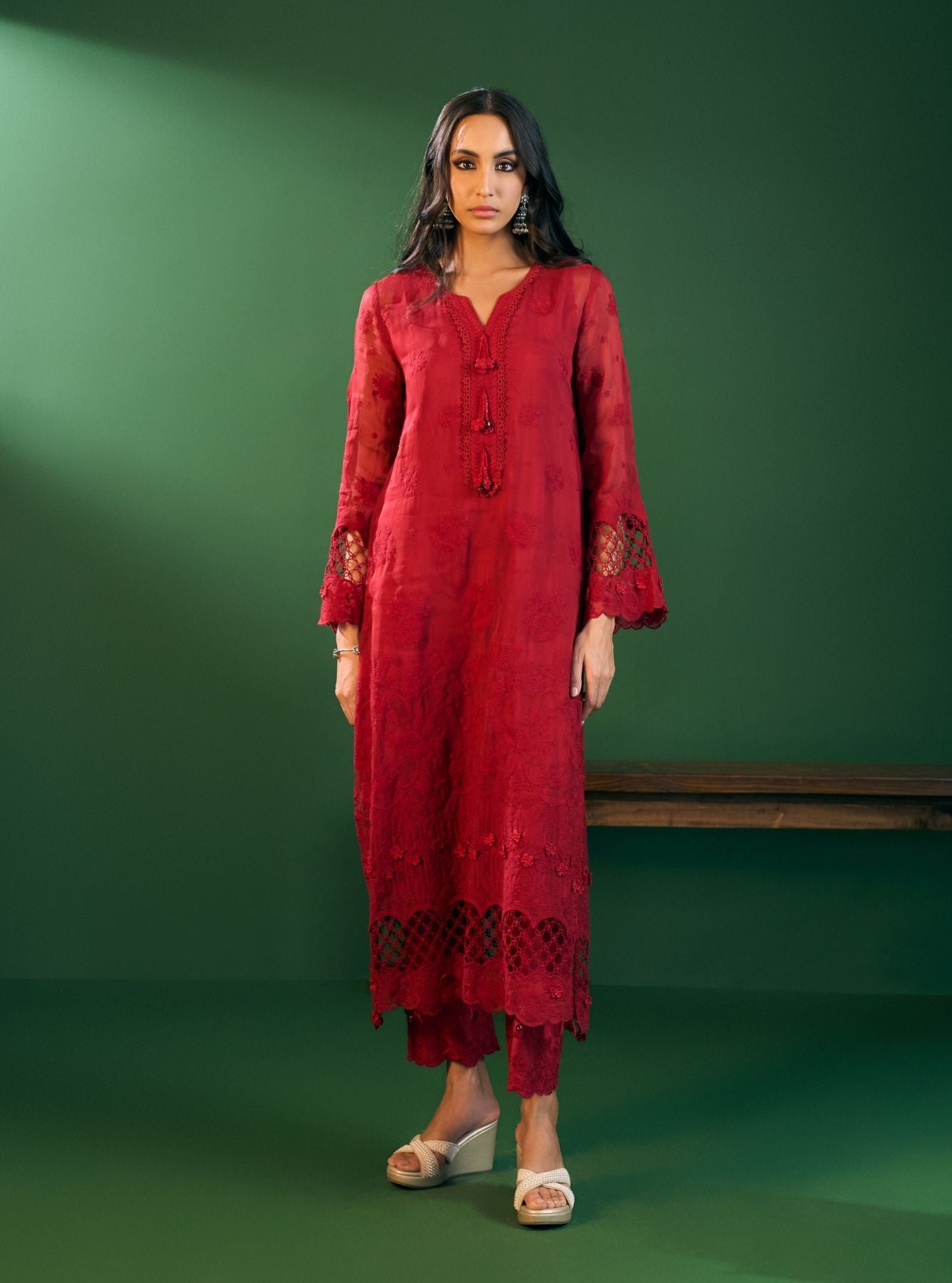 Ina Organza Red Kurta Set
