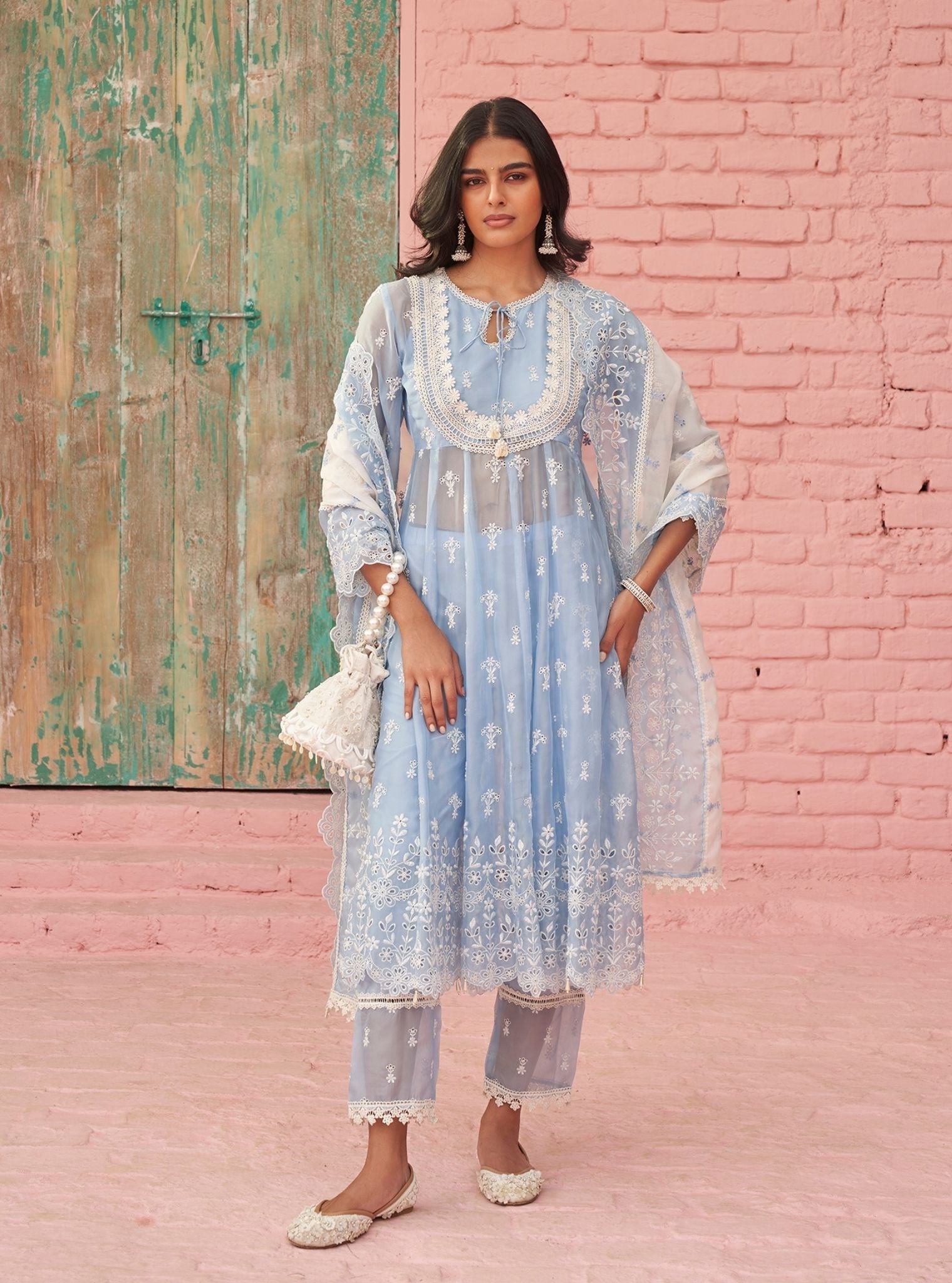 Sybil Organza Blue Anarkali Kurta Set