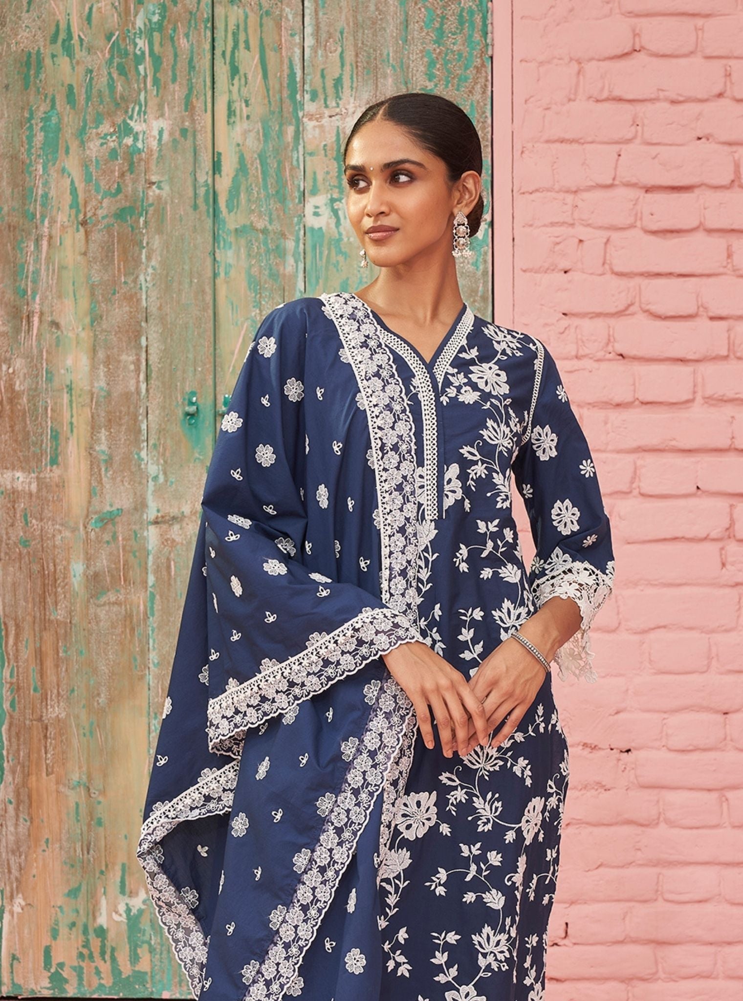 Roli Supima Cotton Navy Kurta Set
