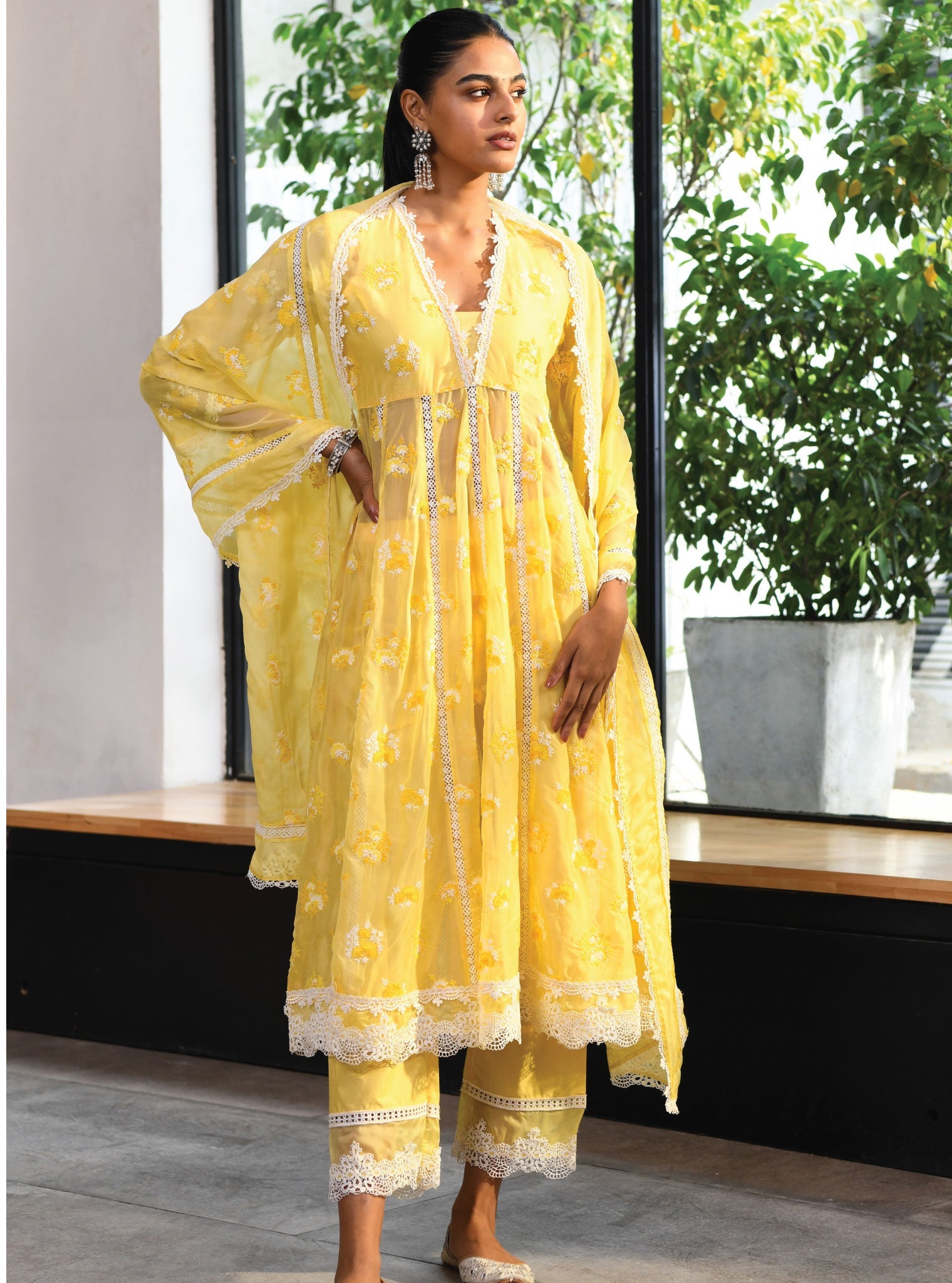 Stirling Organza Yellow Anarkali Kurta Set