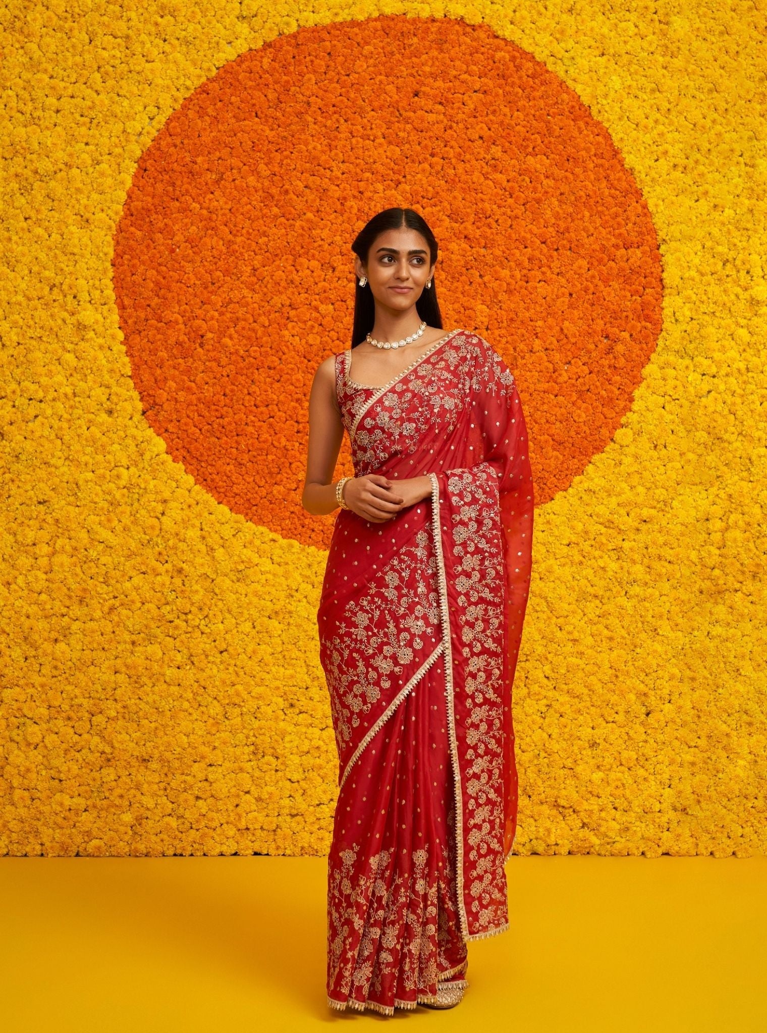 Jigar Organza Red Saree