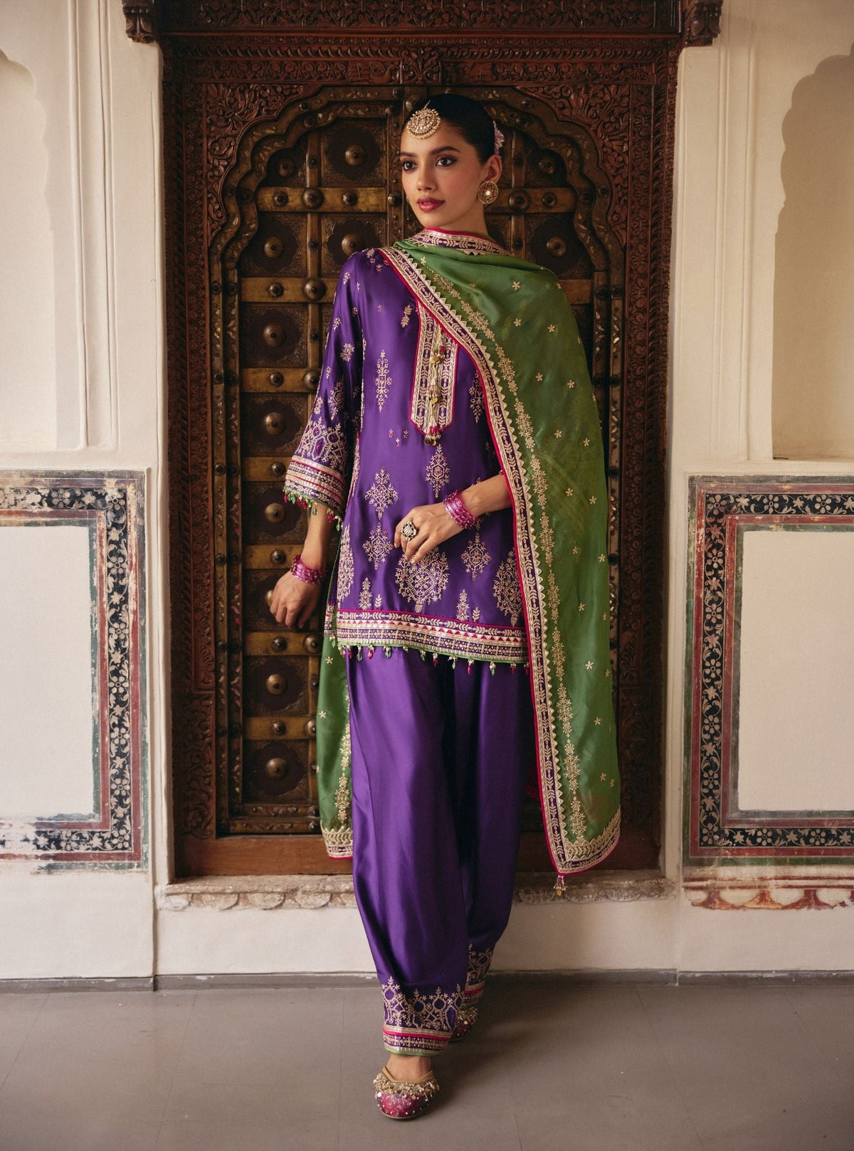 Jaani Cupro Satin Purple Kurta Set