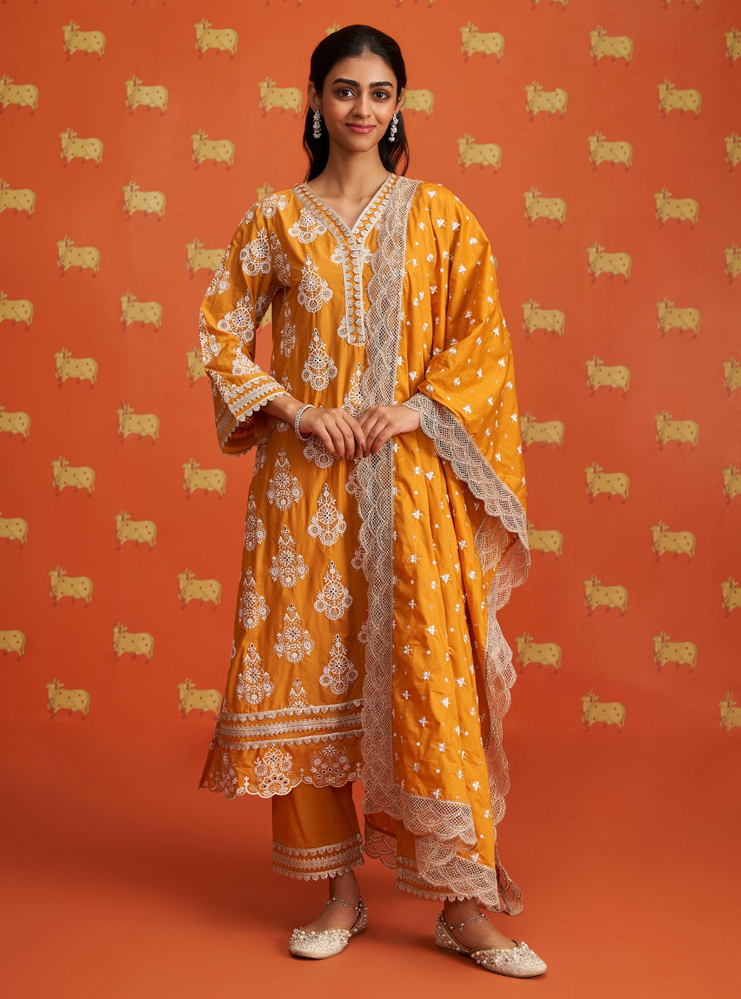 Kaeo Supima Cotton Orange Kurta Set
