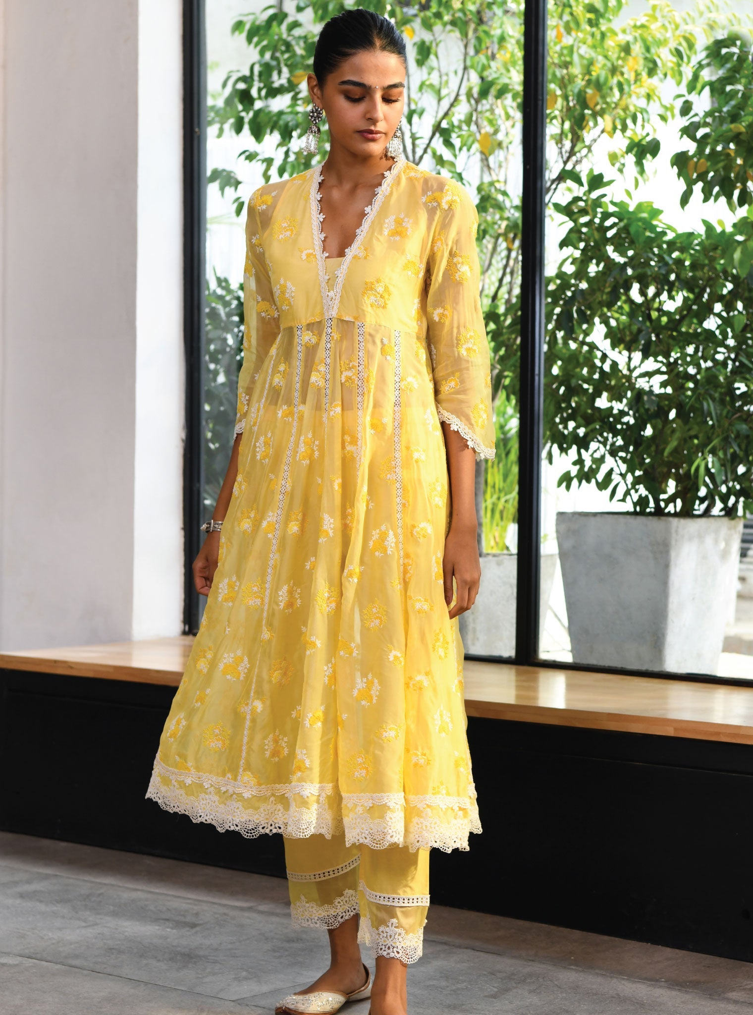 Stirling Organza Yellow Anarkali Kurta Set
