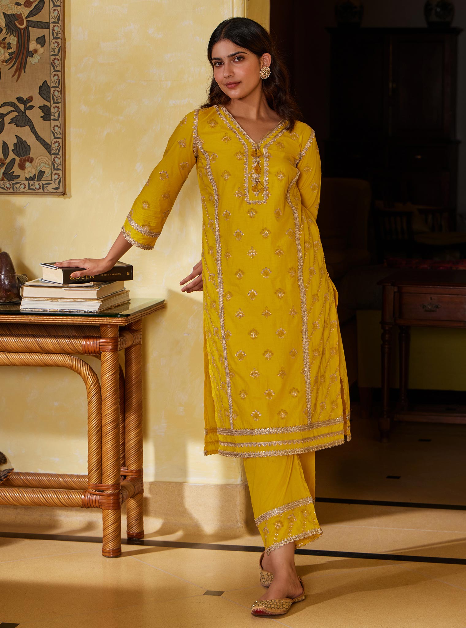 Titli Supima Cotton Yellow Kurta Set