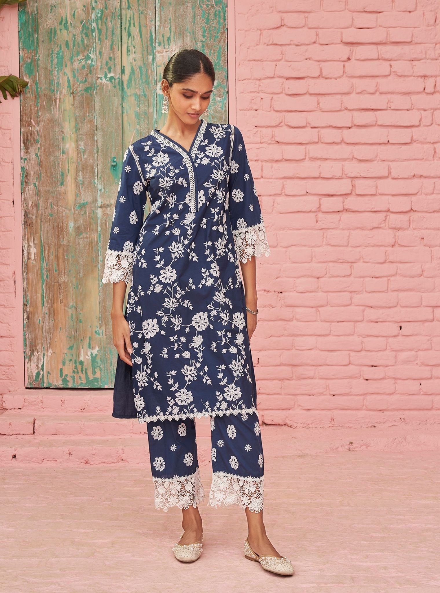 Roli Supima Cotton Navy Kurta Set