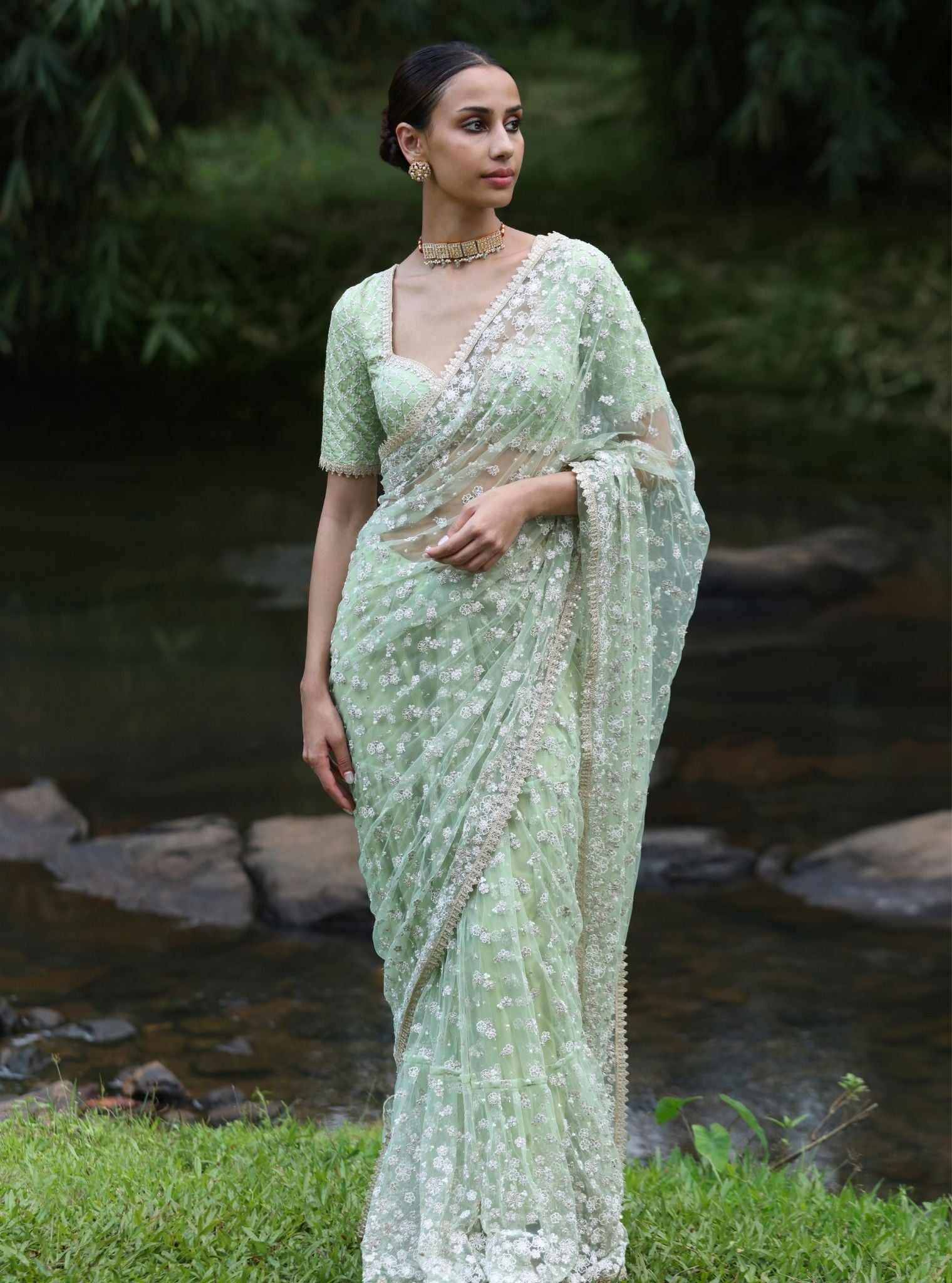 Kala Net Green Saree