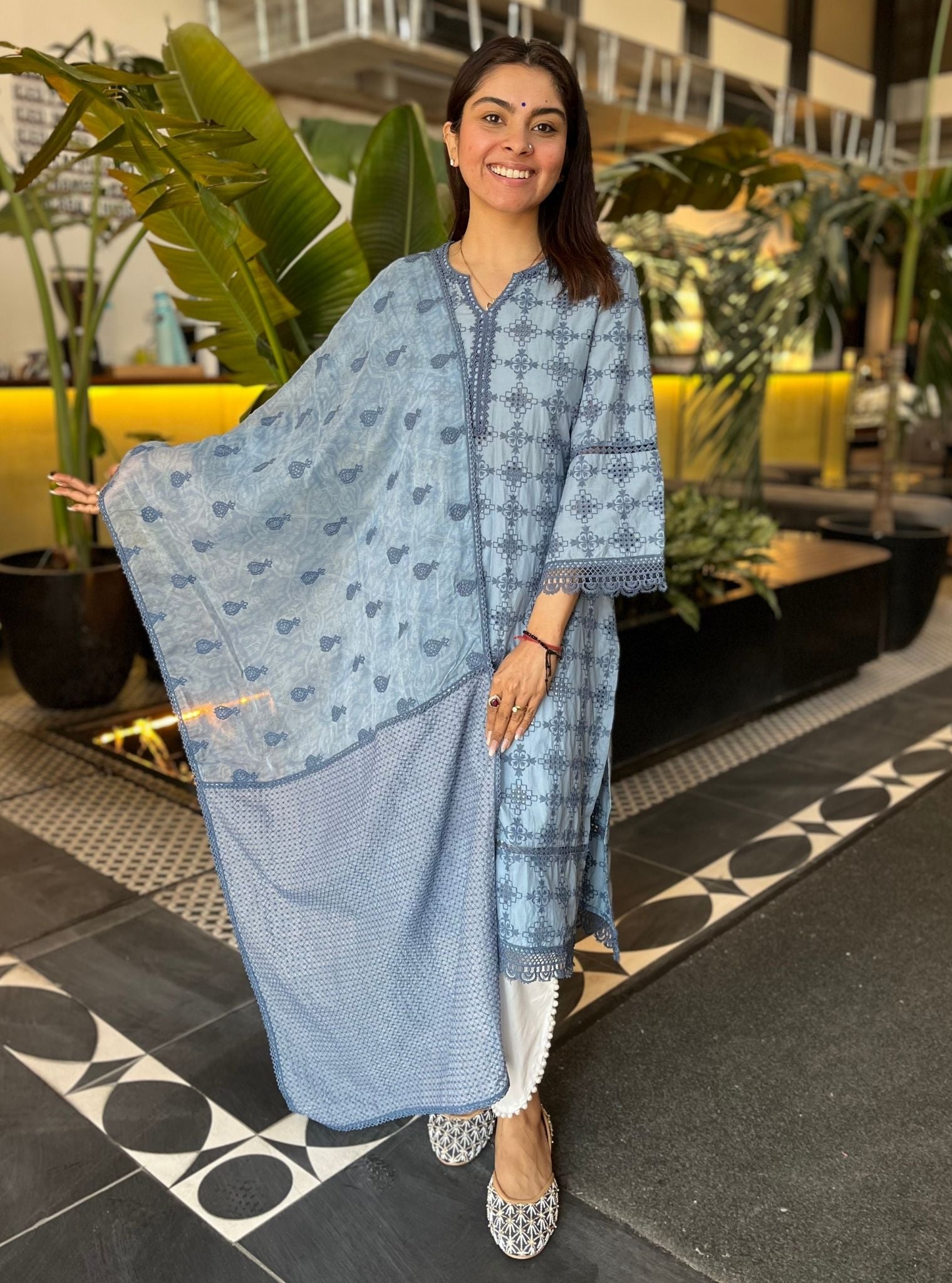 Sarali Supima Cotton Denim Kurta Set