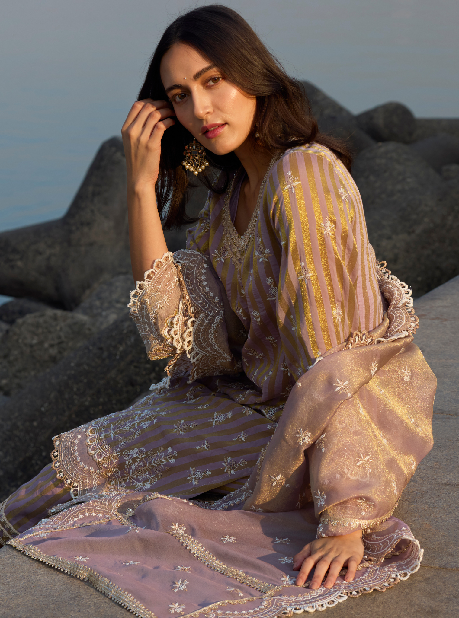 Dasheri Banarsi Lavender Kurta Set