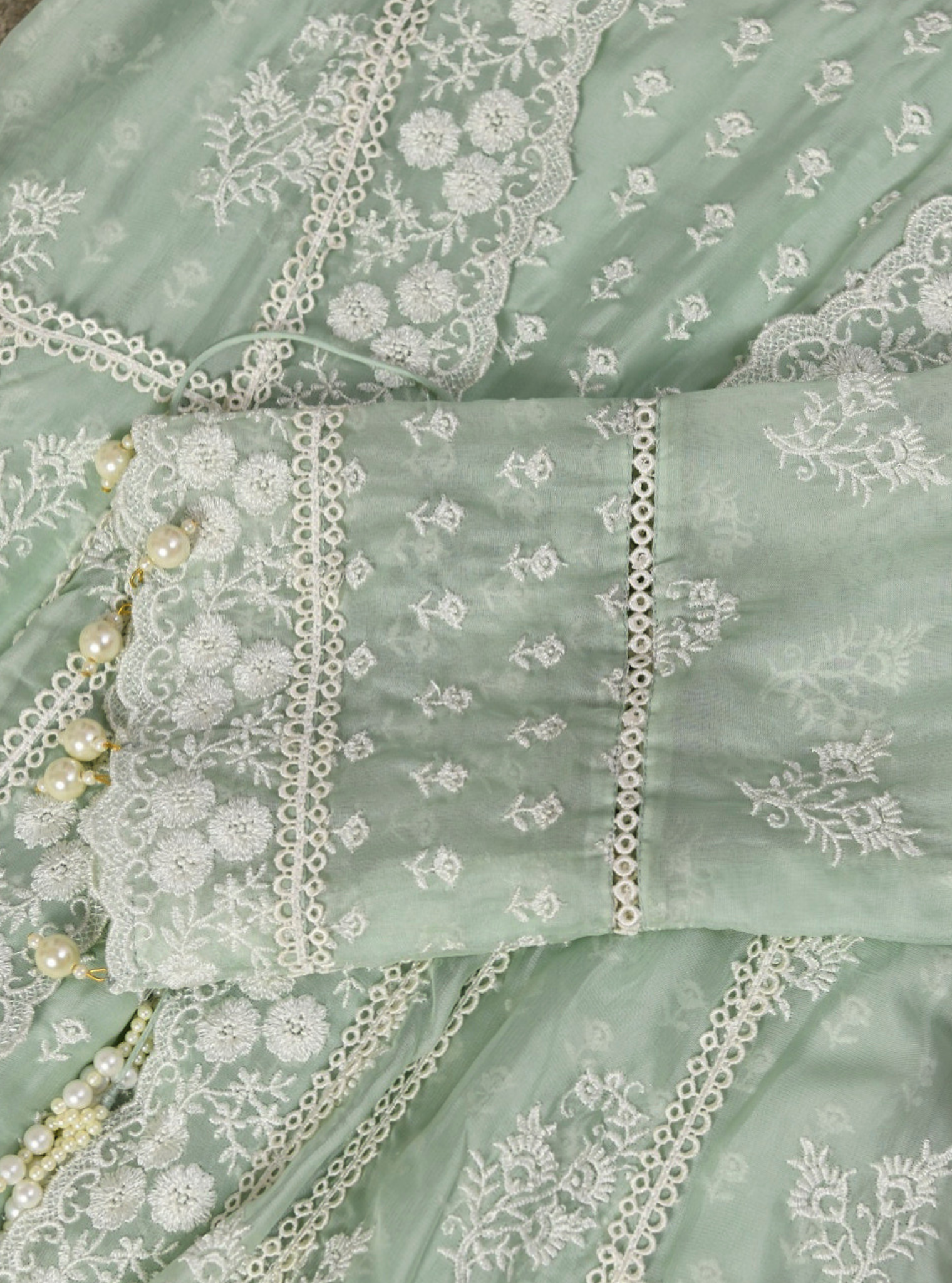 Aberdeen Organza Green Anarkali Kurta Set