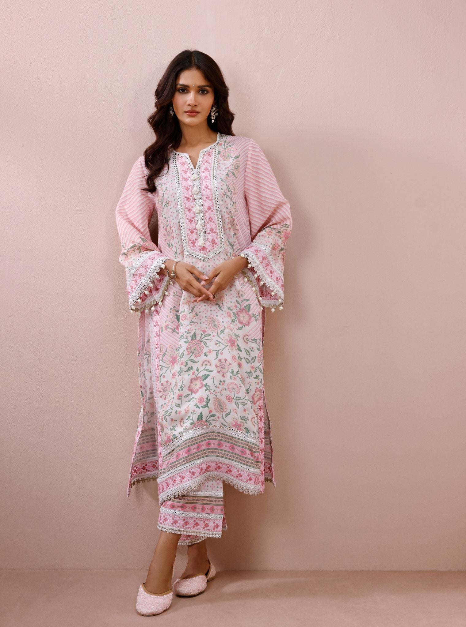 Olisha Lawn Off White & Pink Kurta Set