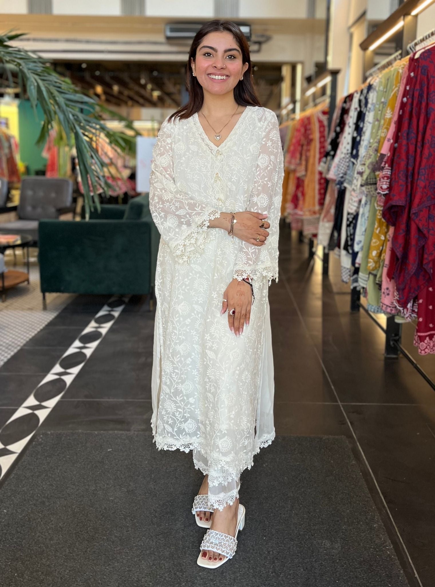 Hillary Organza Off White Kurta Set