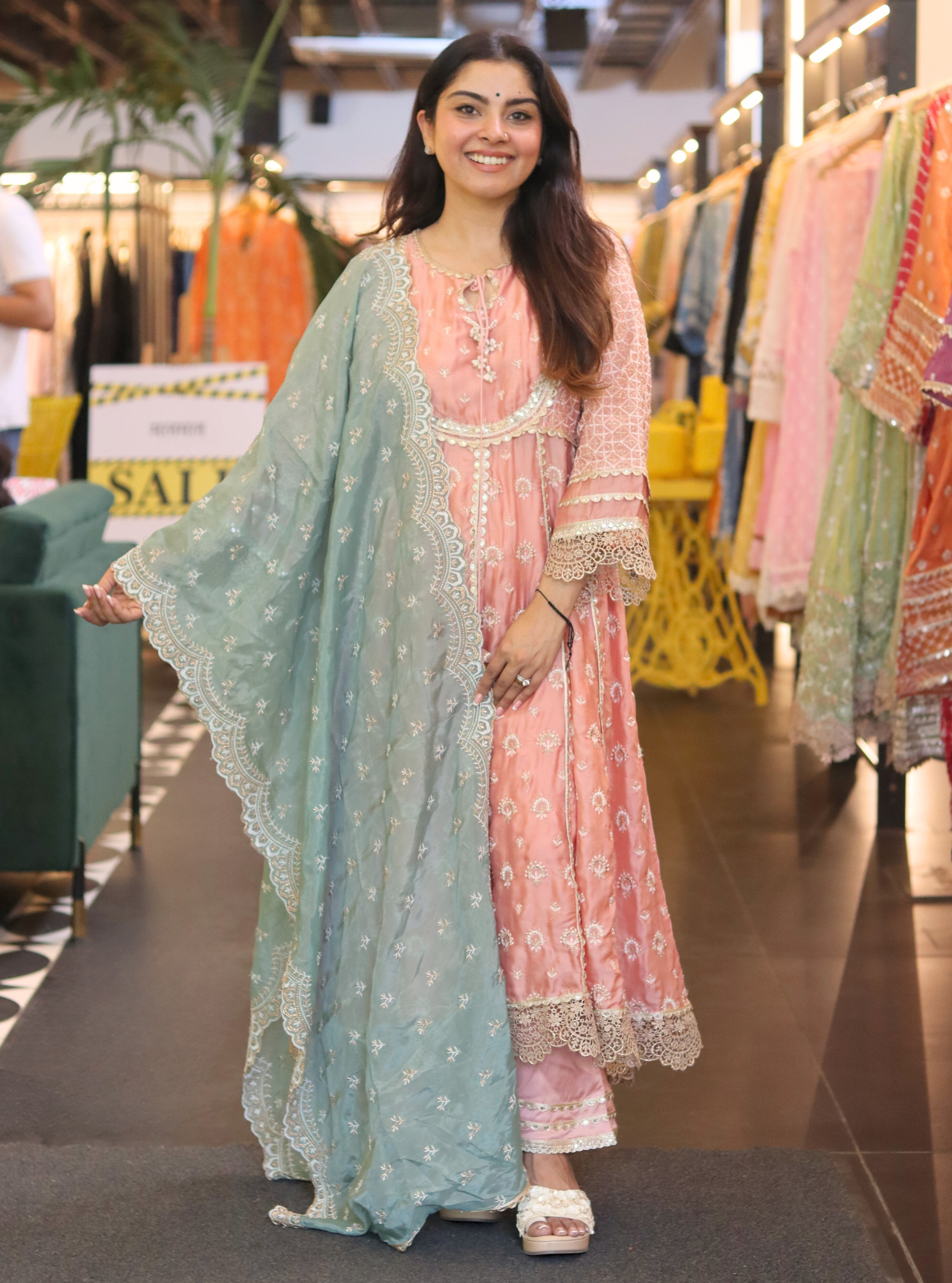 Navrai Organza Satin Light Pink Anarkali Kurta Set