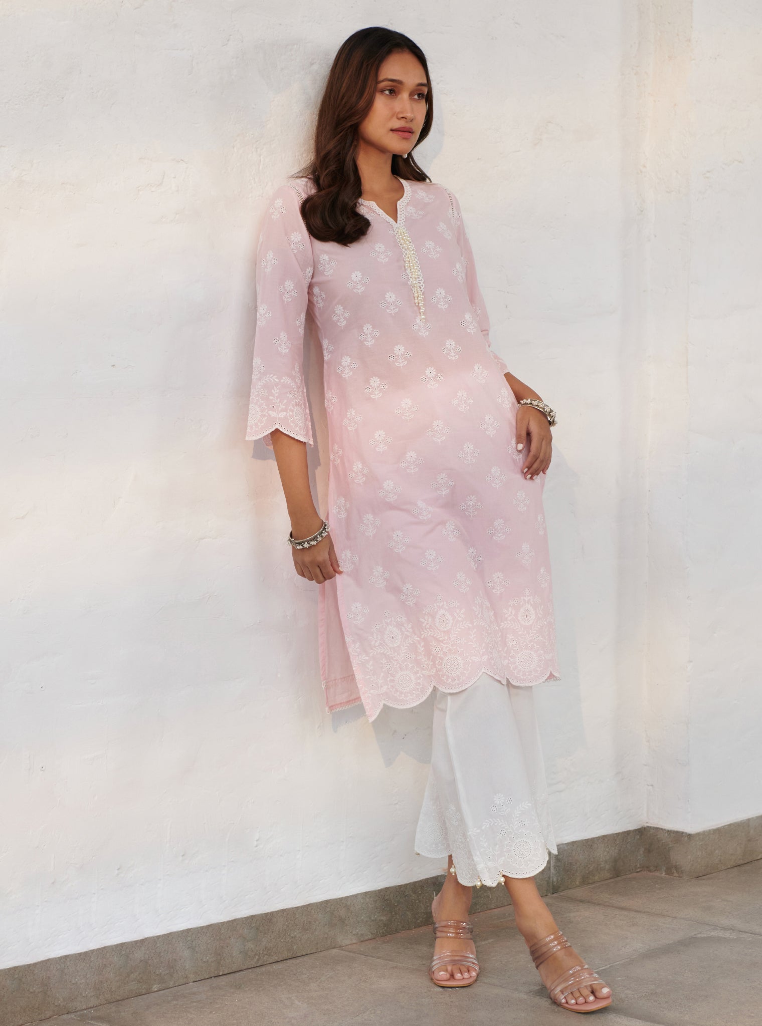 Mulmul Supima Cotton Arpora Pink kurta