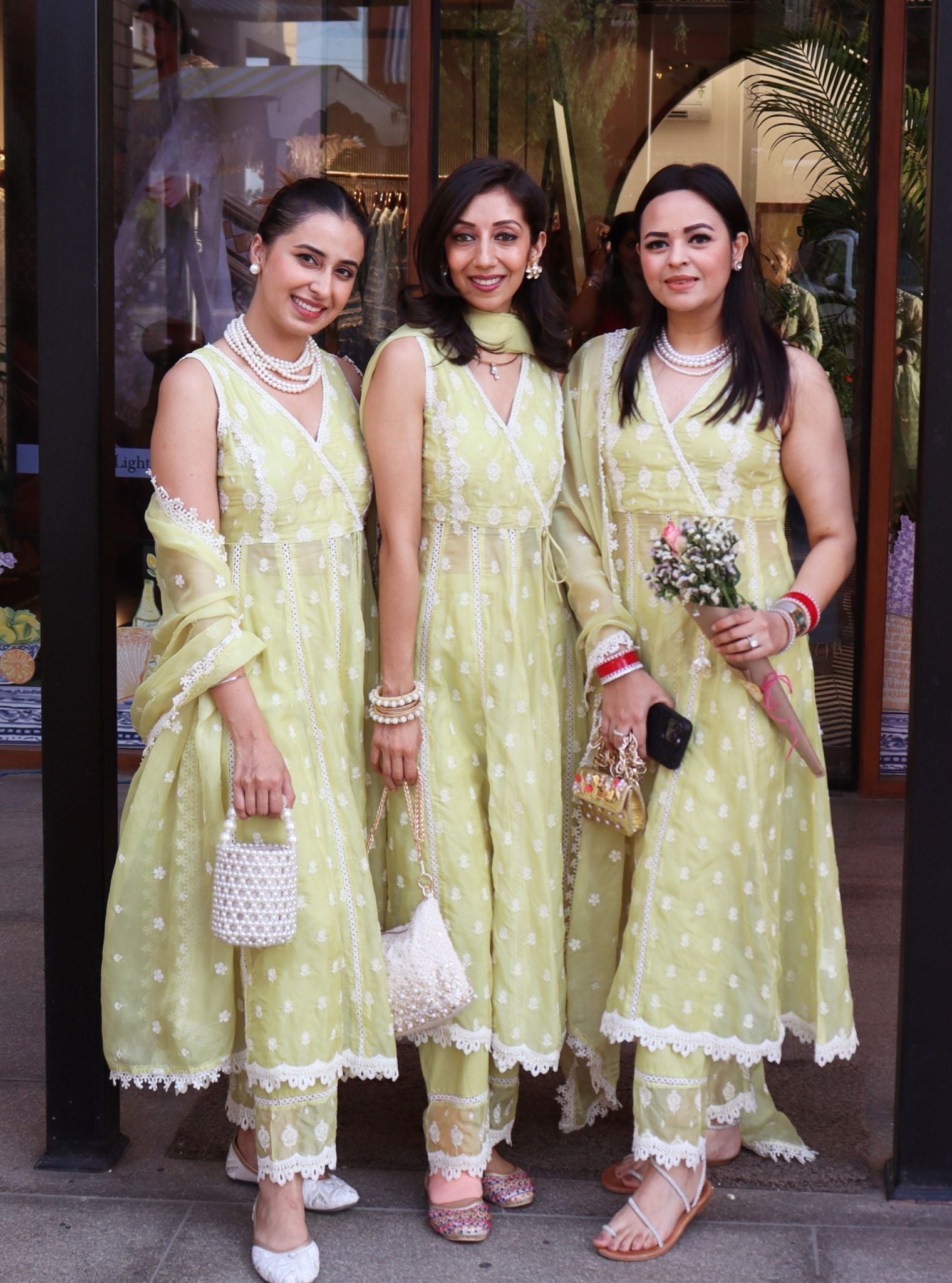 Badra Organza Lime Anarkali Set