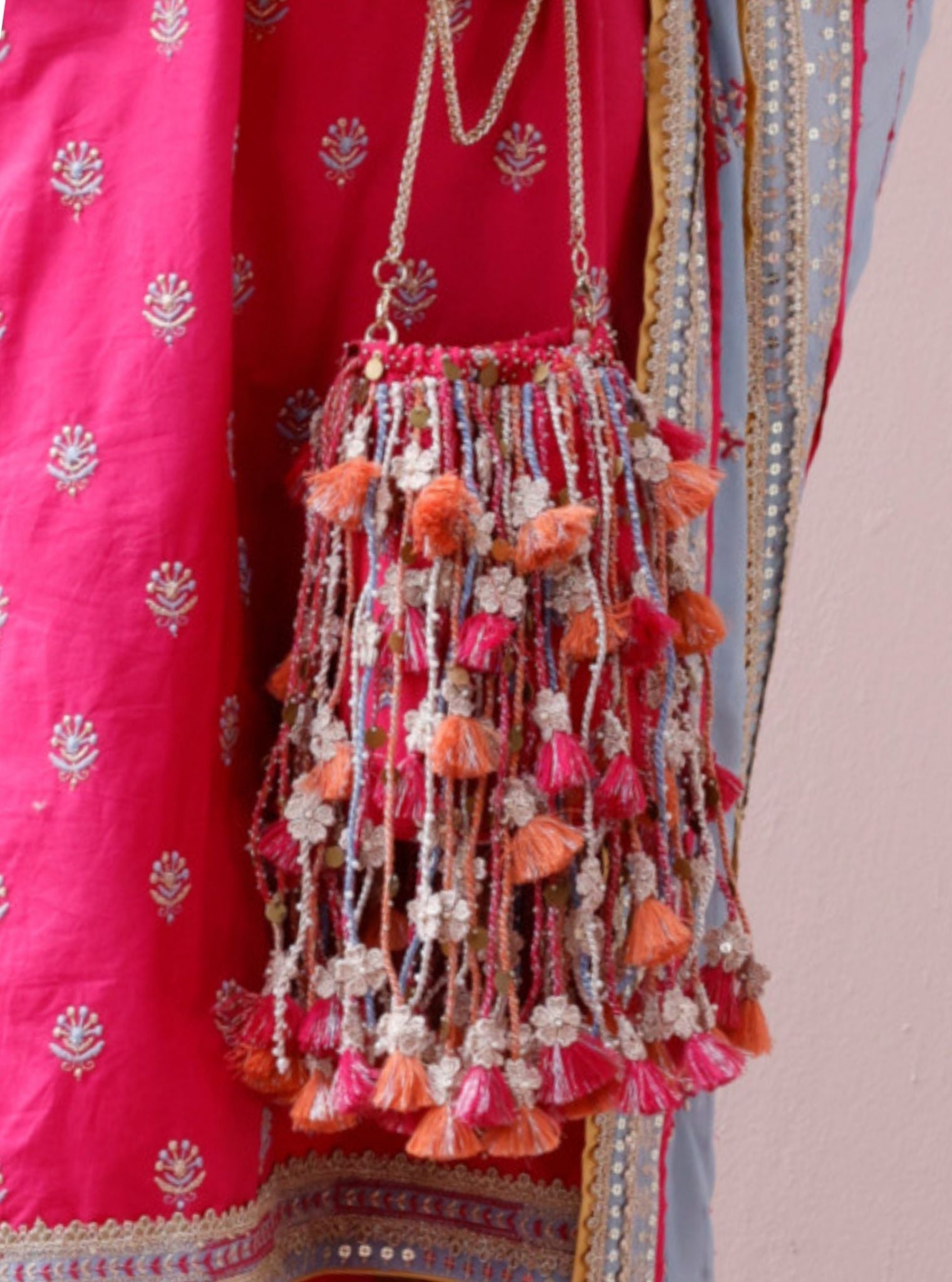 Bougainvillea Fushia Tassels Potli Bag