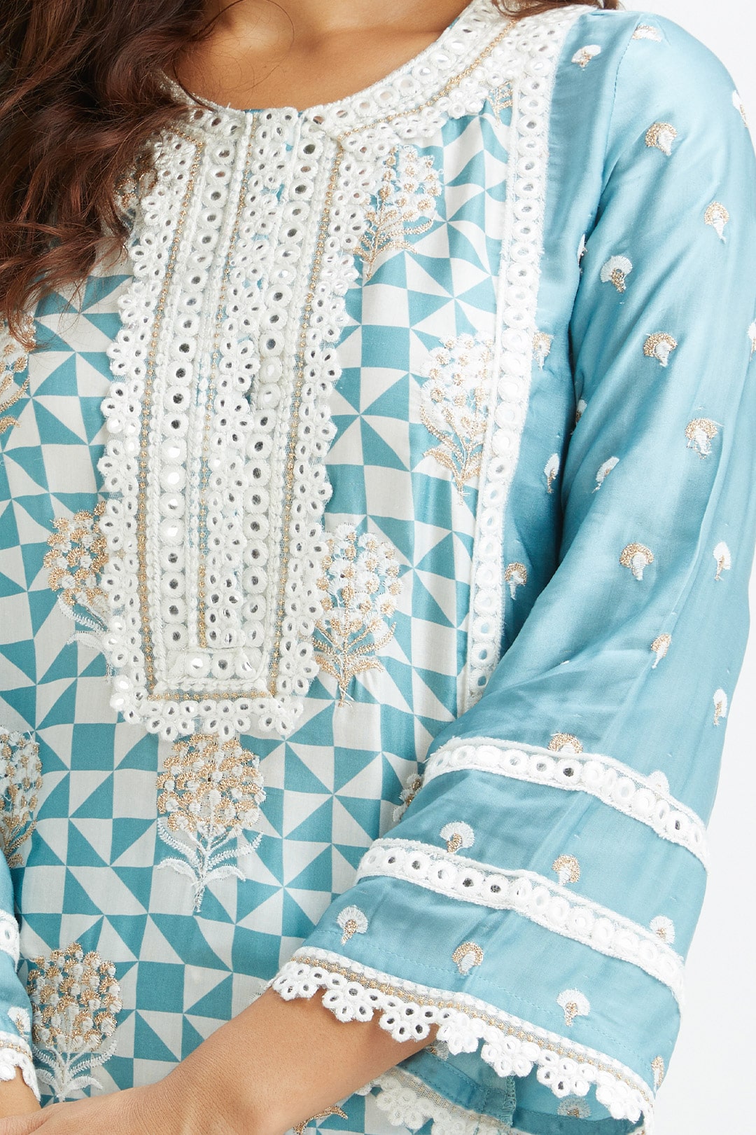Addle Cupro Silk Teal Kurta Set