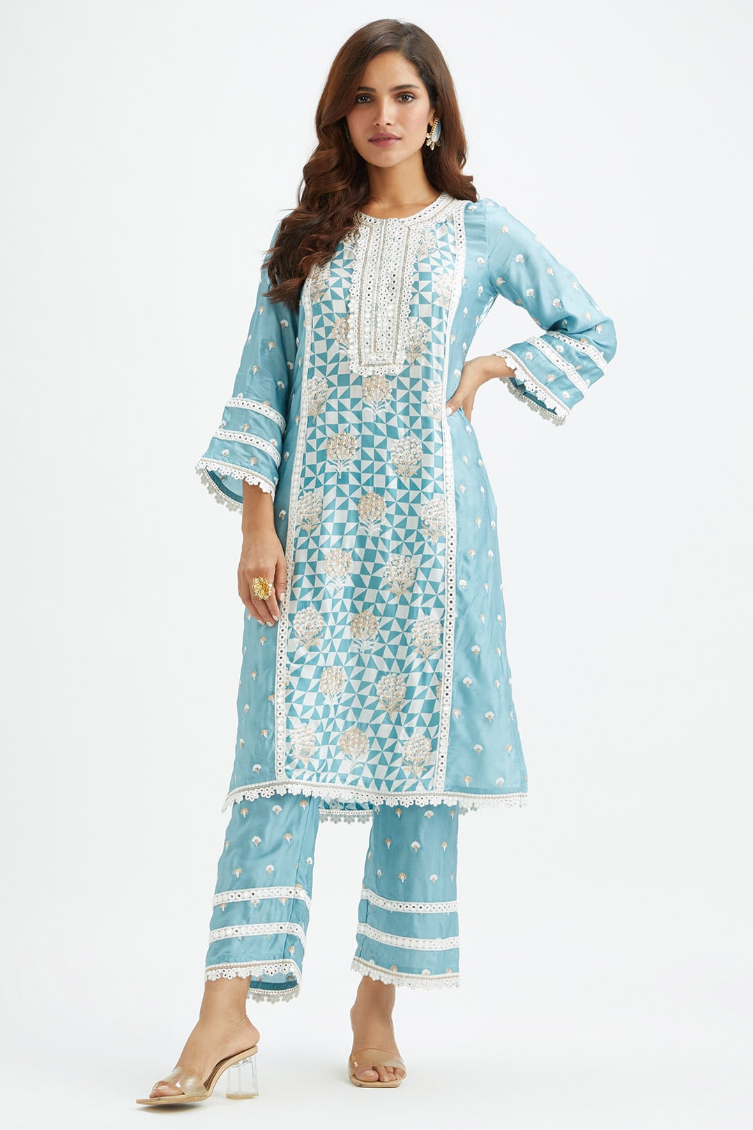 Addle Cupro Silk Teal Kurta Set