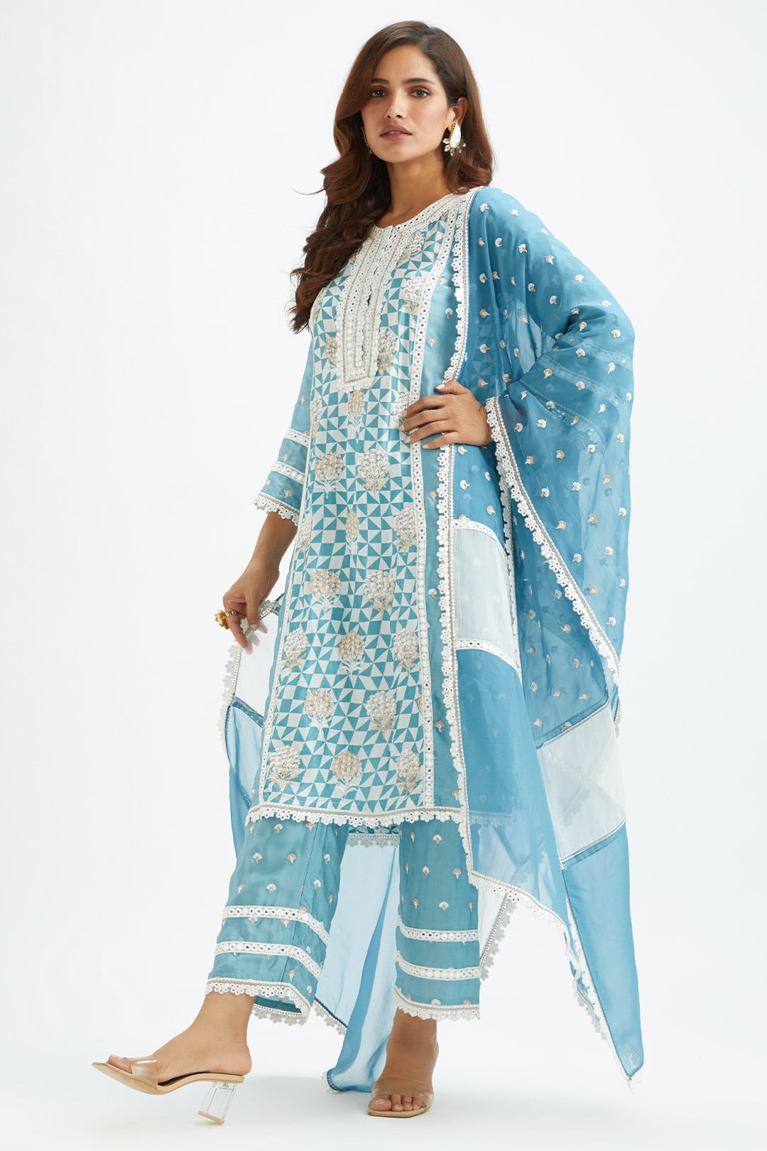 Addle Cupro Silk Teal Kurta Set