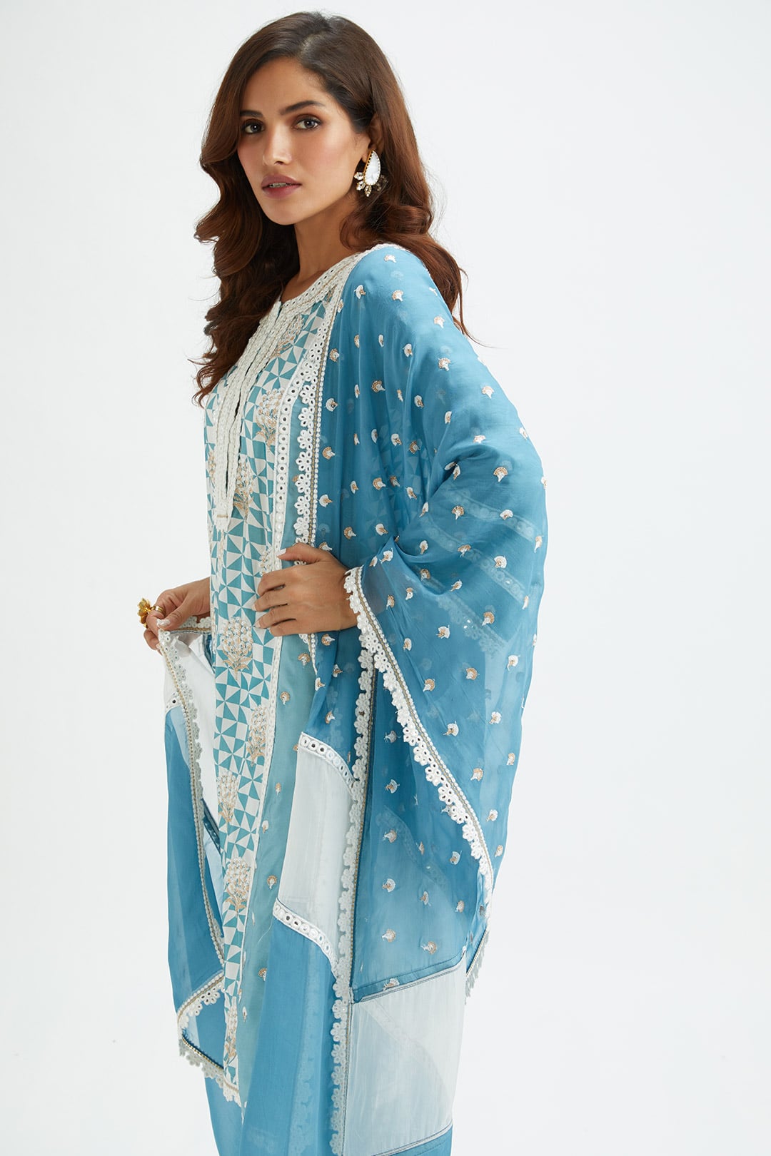 Addle Cupro Silk Teal Kurta Set