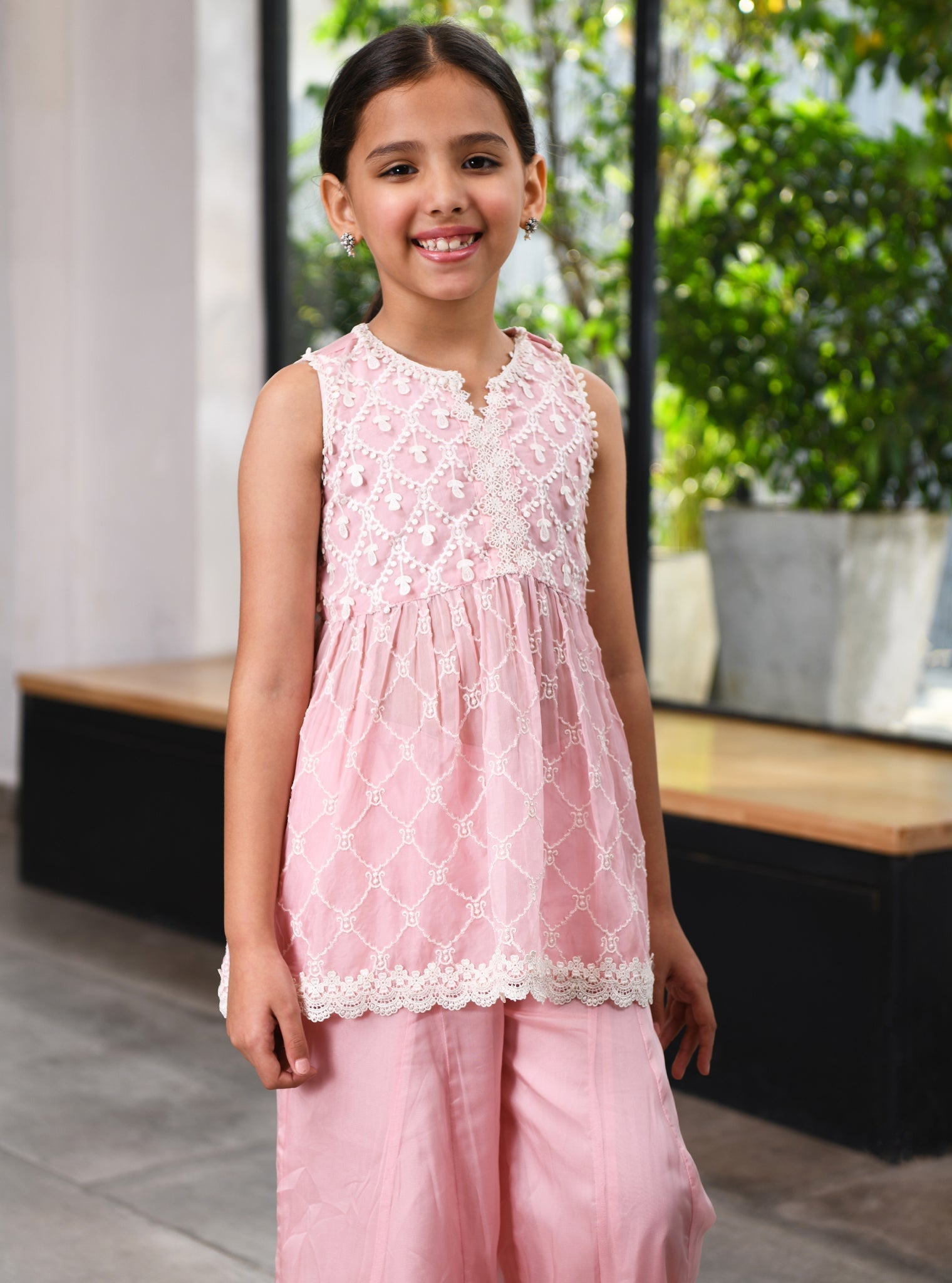 Anya Organza Anarkali Pink Kurta with Sharara Set