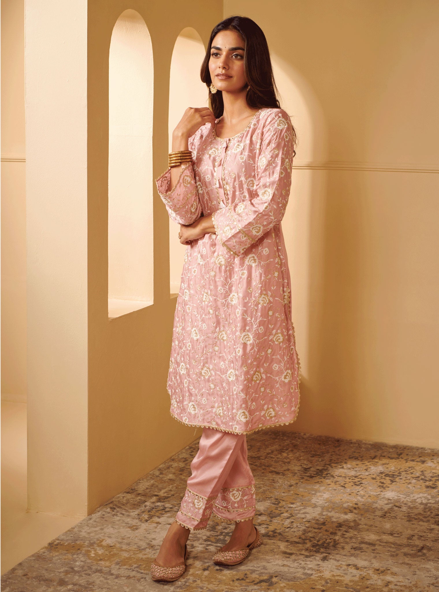 Apti Cupro Silk Pink Kurta Set