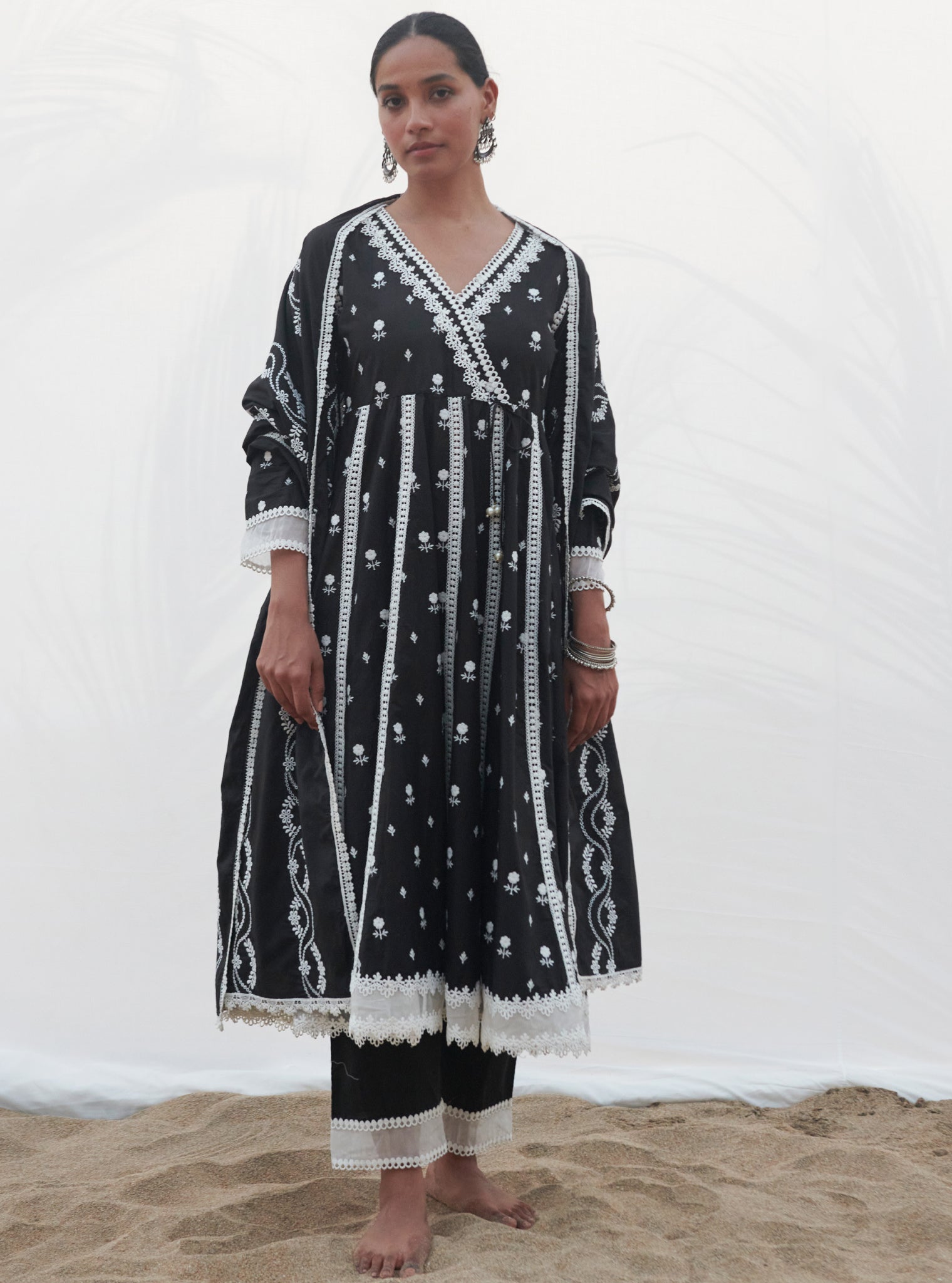 Arambol Supima Cotton Black Anarkali Kurta Set