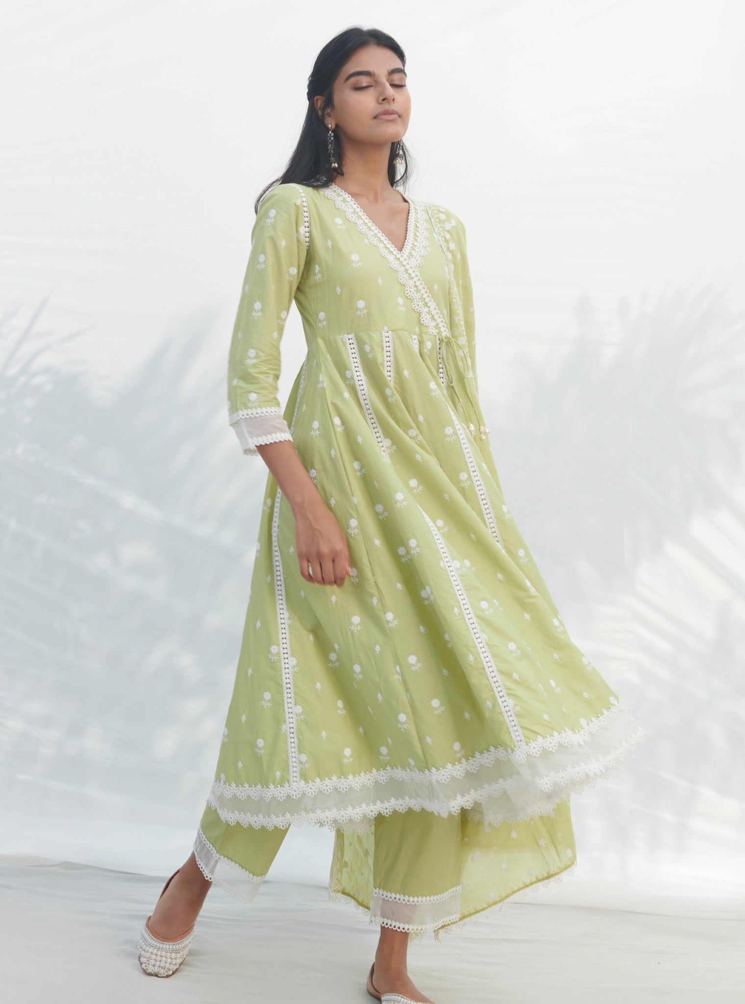 Arambol Supima Cotton Lime Anarkali Kurta Set
