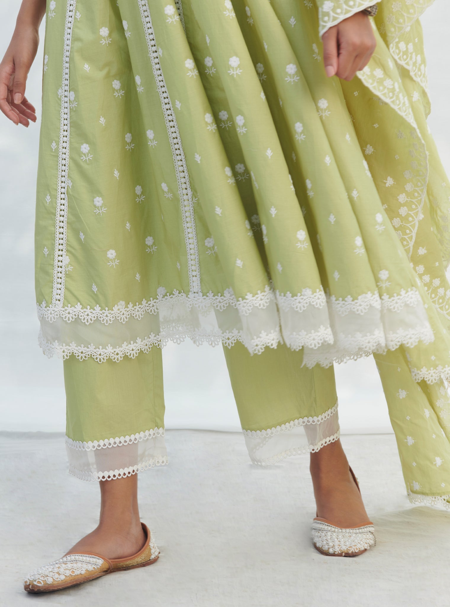 Arambol Supima Cotton Lime Anarkali Kurta Set