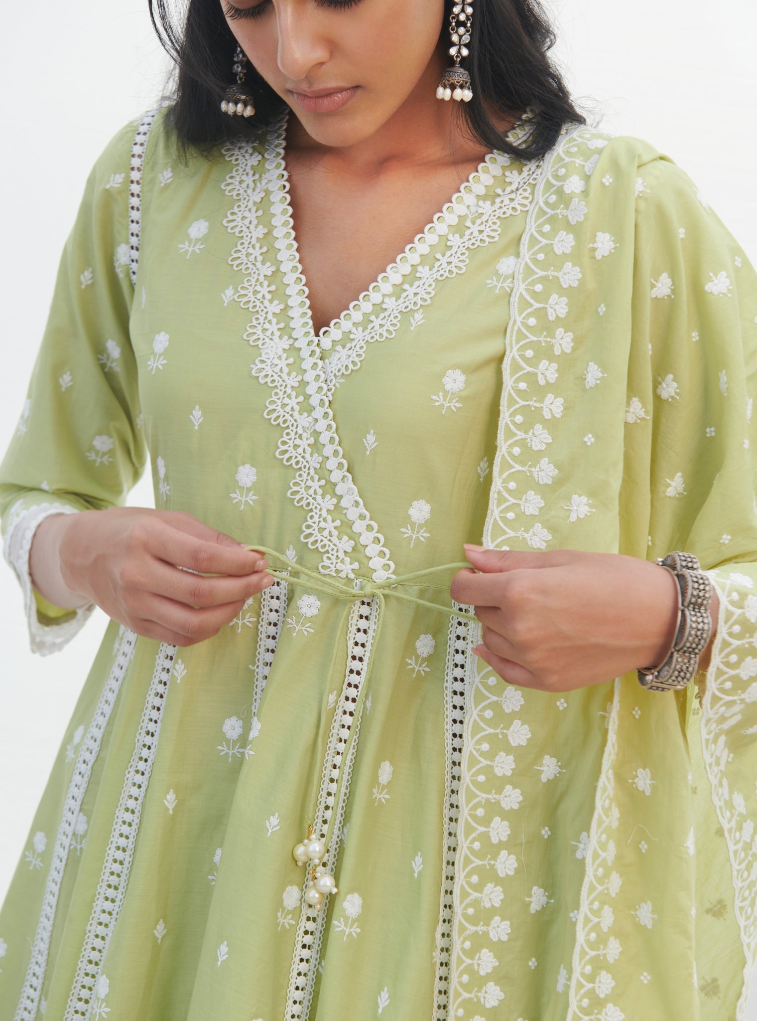 Arambol Supima Cotton Lime Anarkali Kurta Set