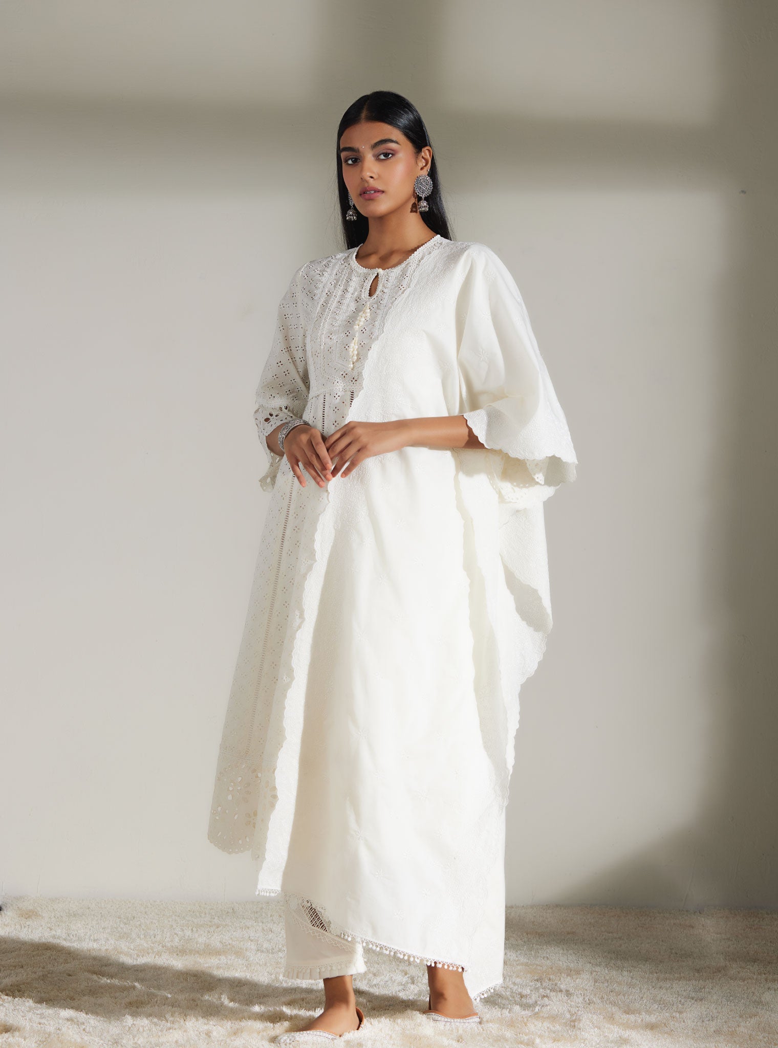 Arris Supima Cotton White Anarkali Kurta Set