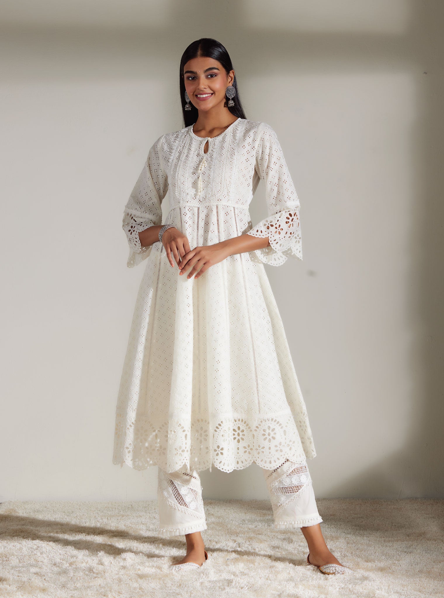 Arris Supima Cotton White Anarkali Kurta Set