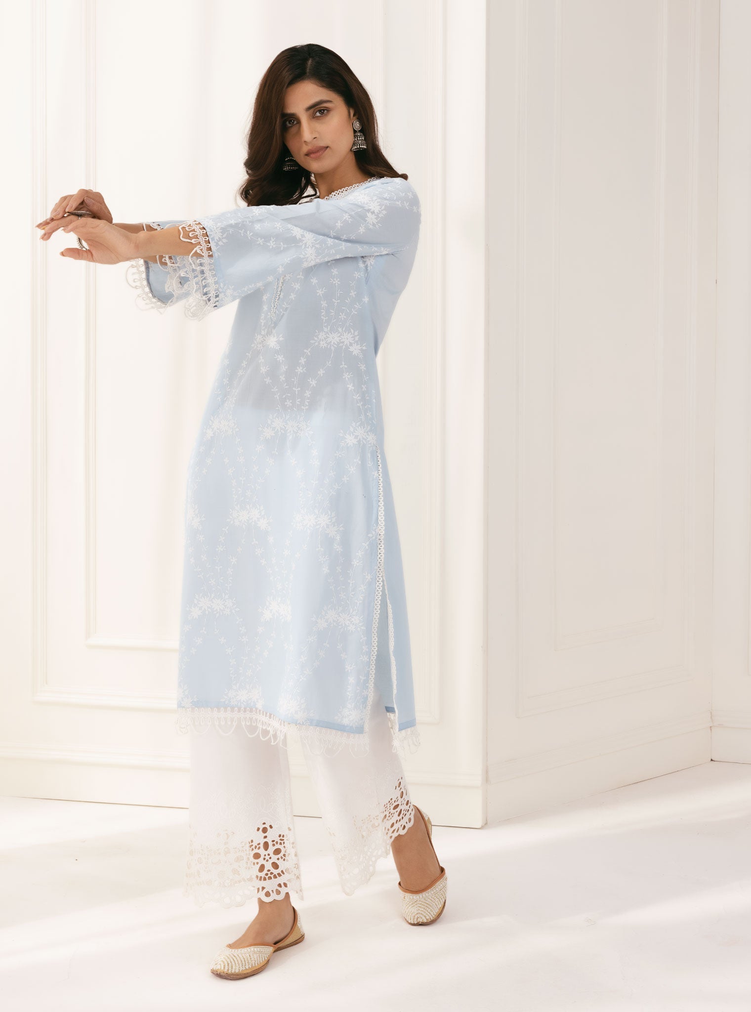Mulmul Supima Cotton Arki Blue Kurta