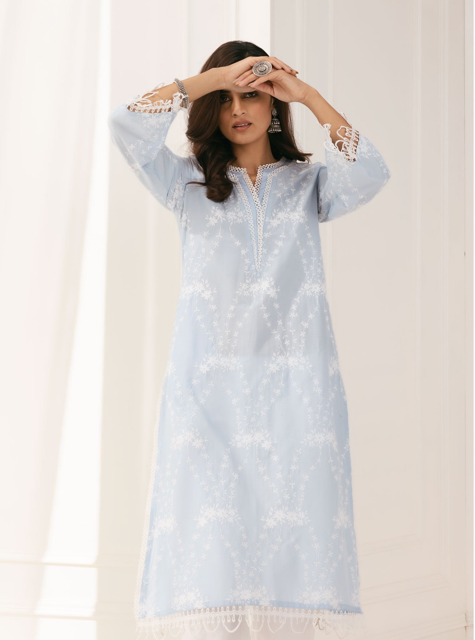 Arki Supima Cotton Blue Kurta with Palazzo Set