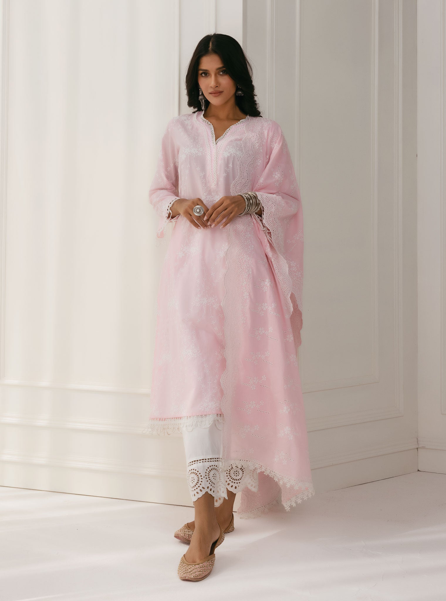 Mulmul Supima Cotton Arki Pink Kurta