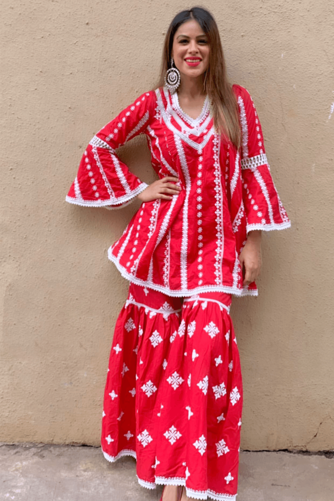 Arlo Supima Cotton Red Kurta with Garara Set