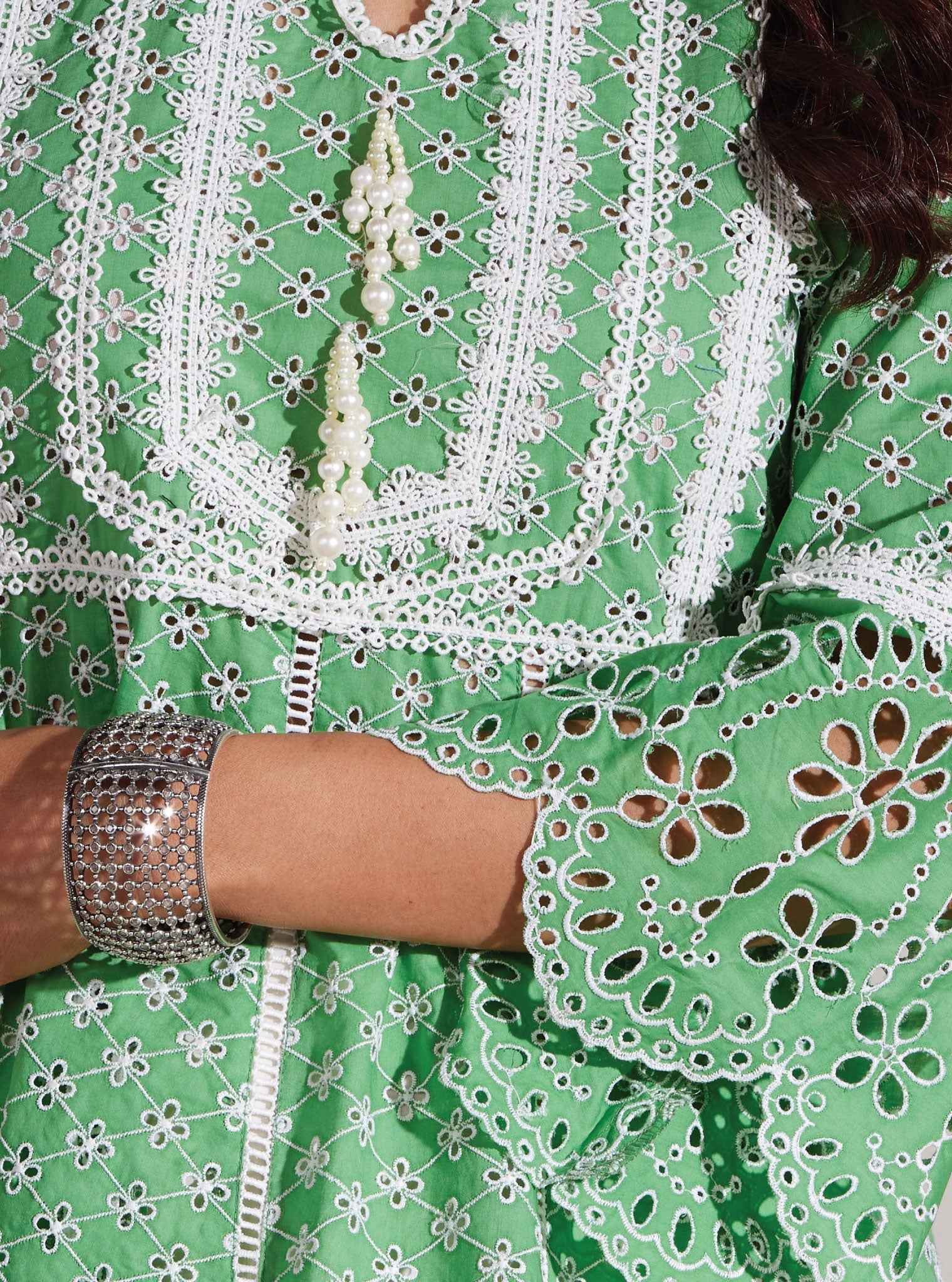 Mulmul Supima Cotton Arris Green Anarkali  Kurta