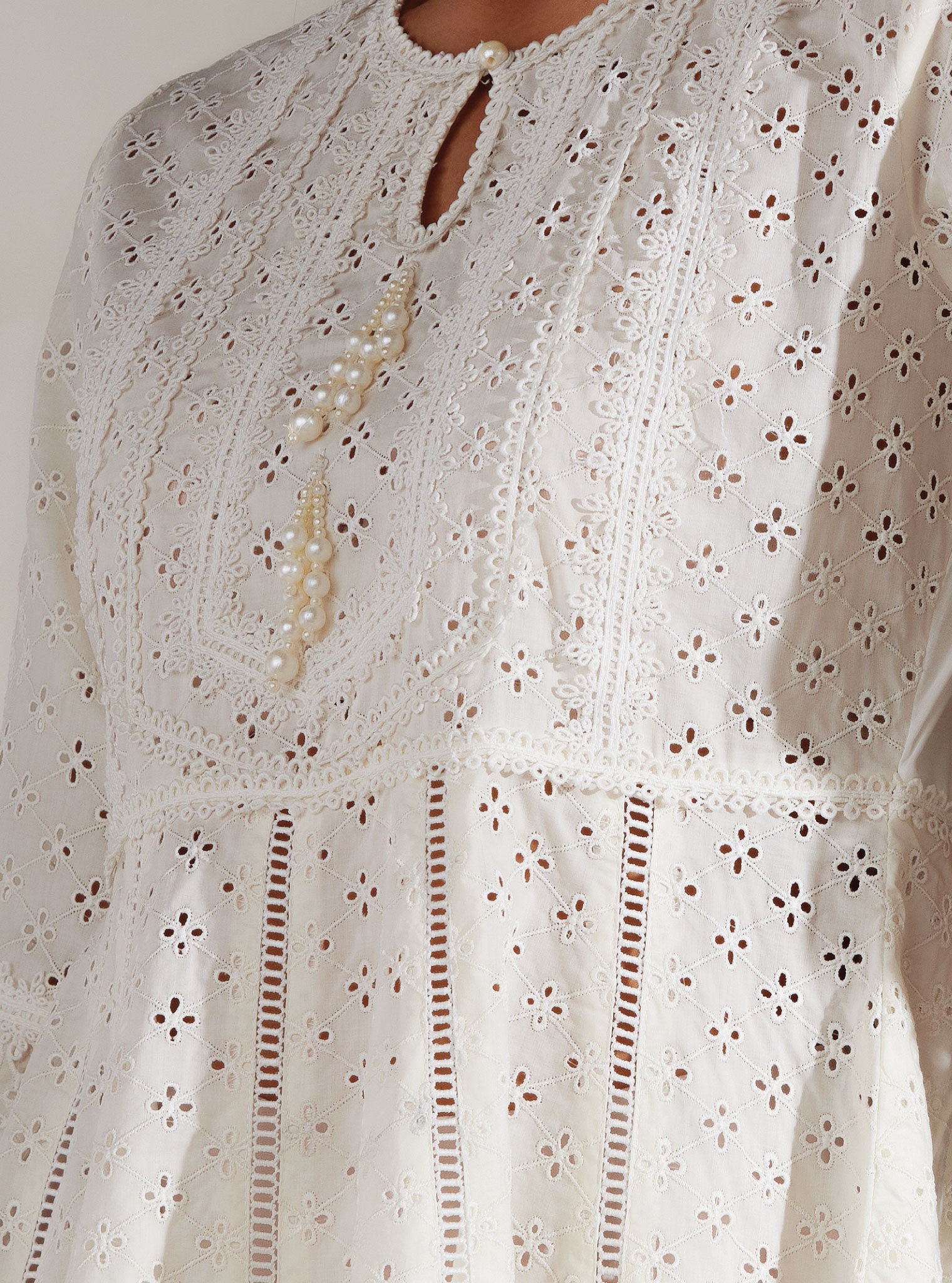 Mulmul Supima Cotton Arris White Anarkali  Kurta