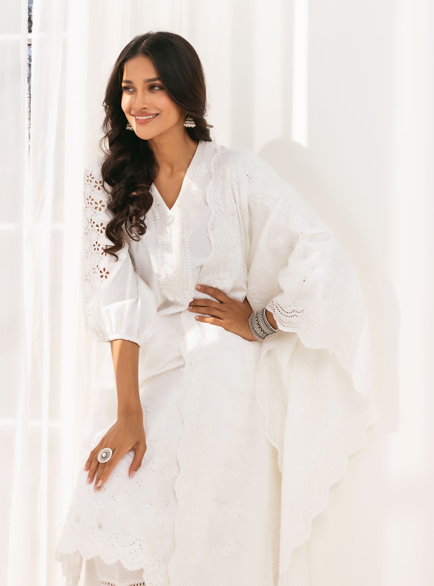 Mulmul Supima Cotton Asota White Kurta