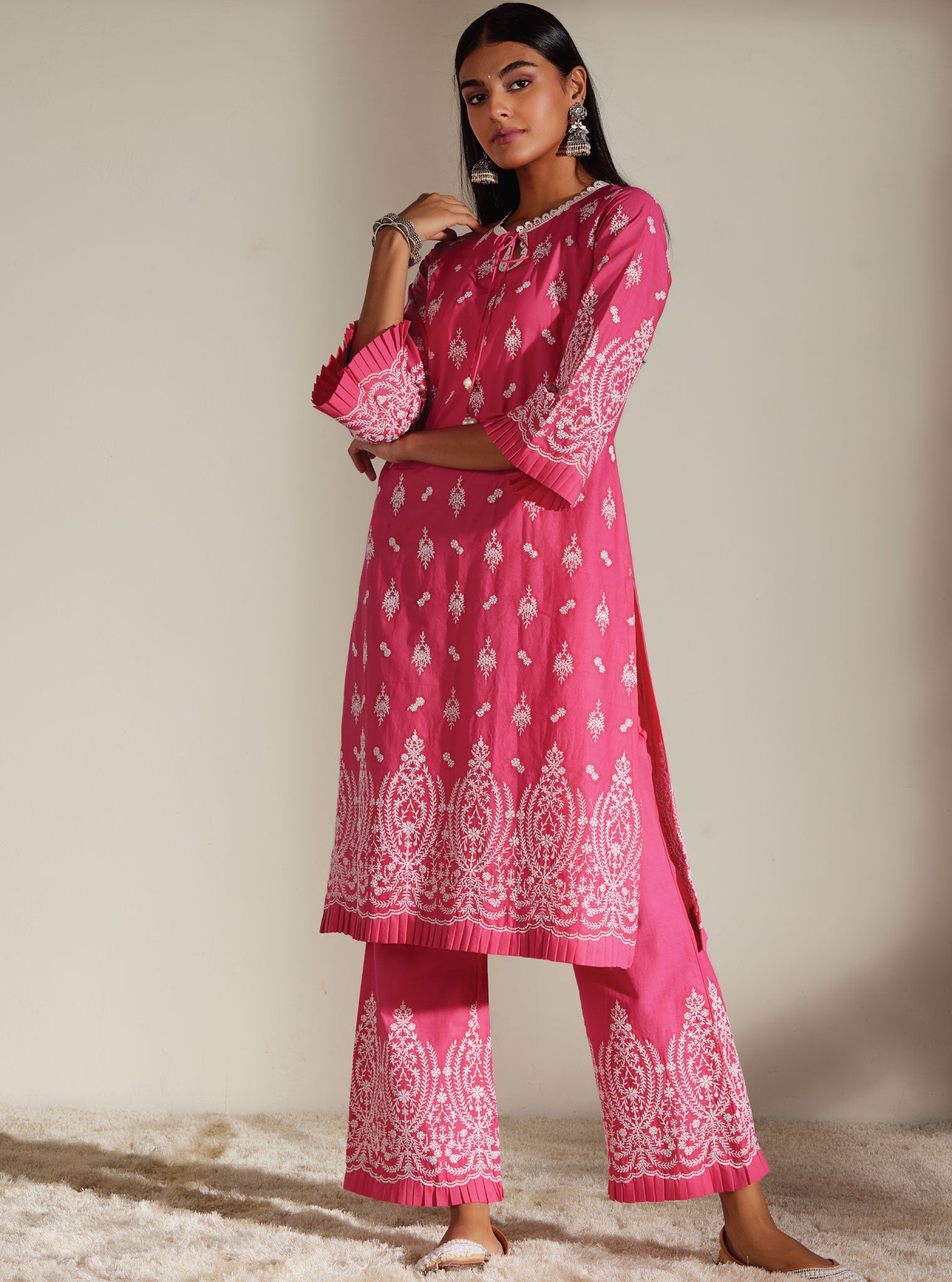 Asteria Supima Cotton Pink Kurta with Palazzo Set
