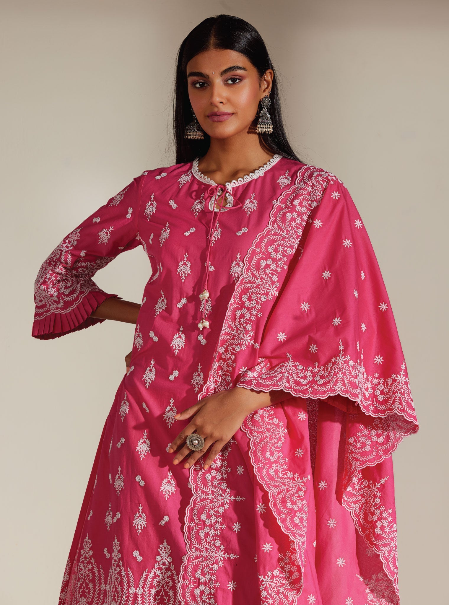 Asteria Supima Cotton Pink Kurta with Palazzo Set